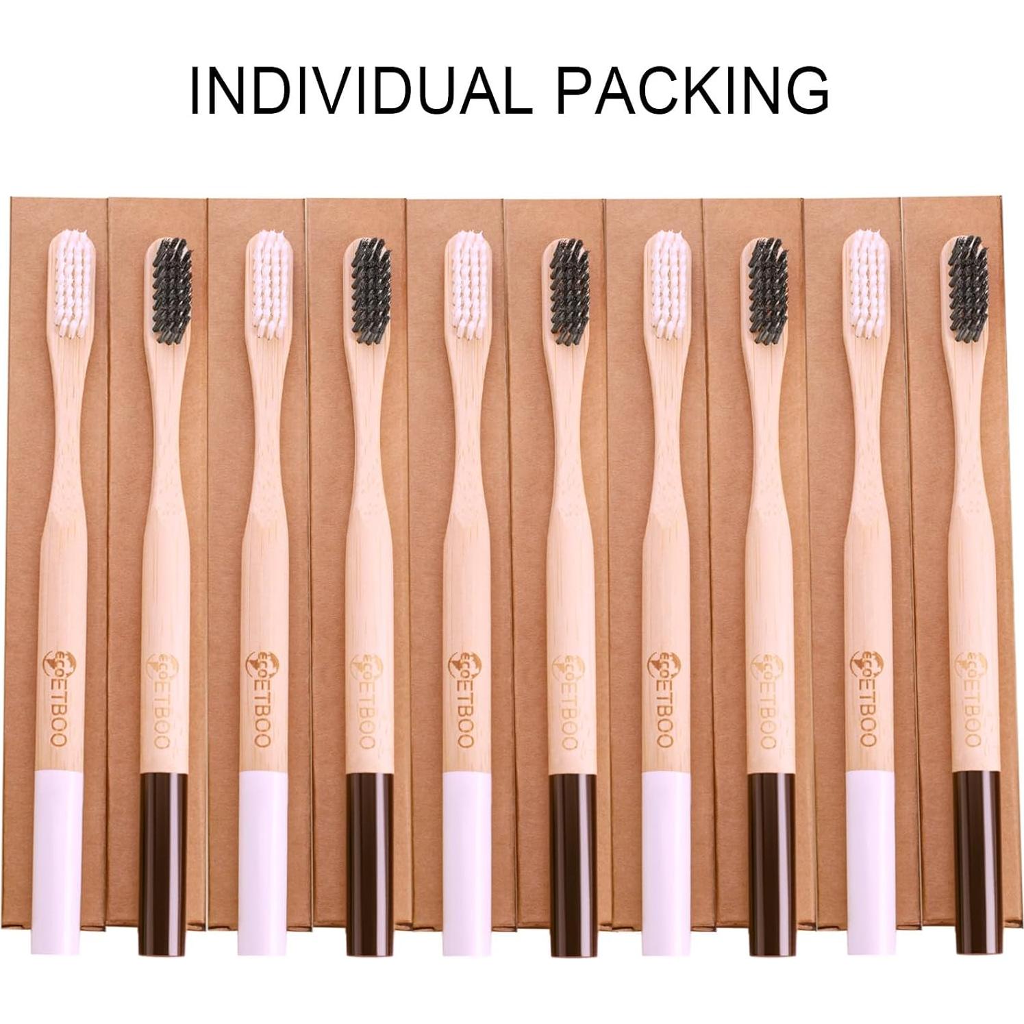 Cepillos de Dientes de Bambú ECOETBOO 10 Piezas Cerdas Duras
