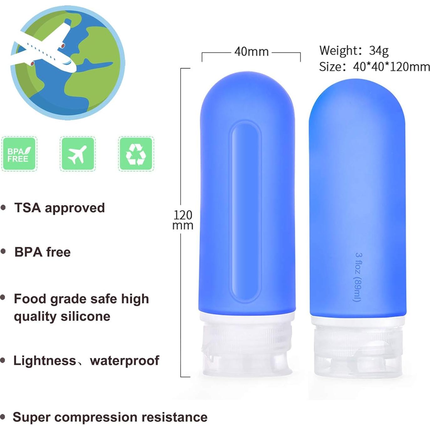 Botellas de viaje 3 oz ABUNRO a prueba de fugas 4+2 tarros