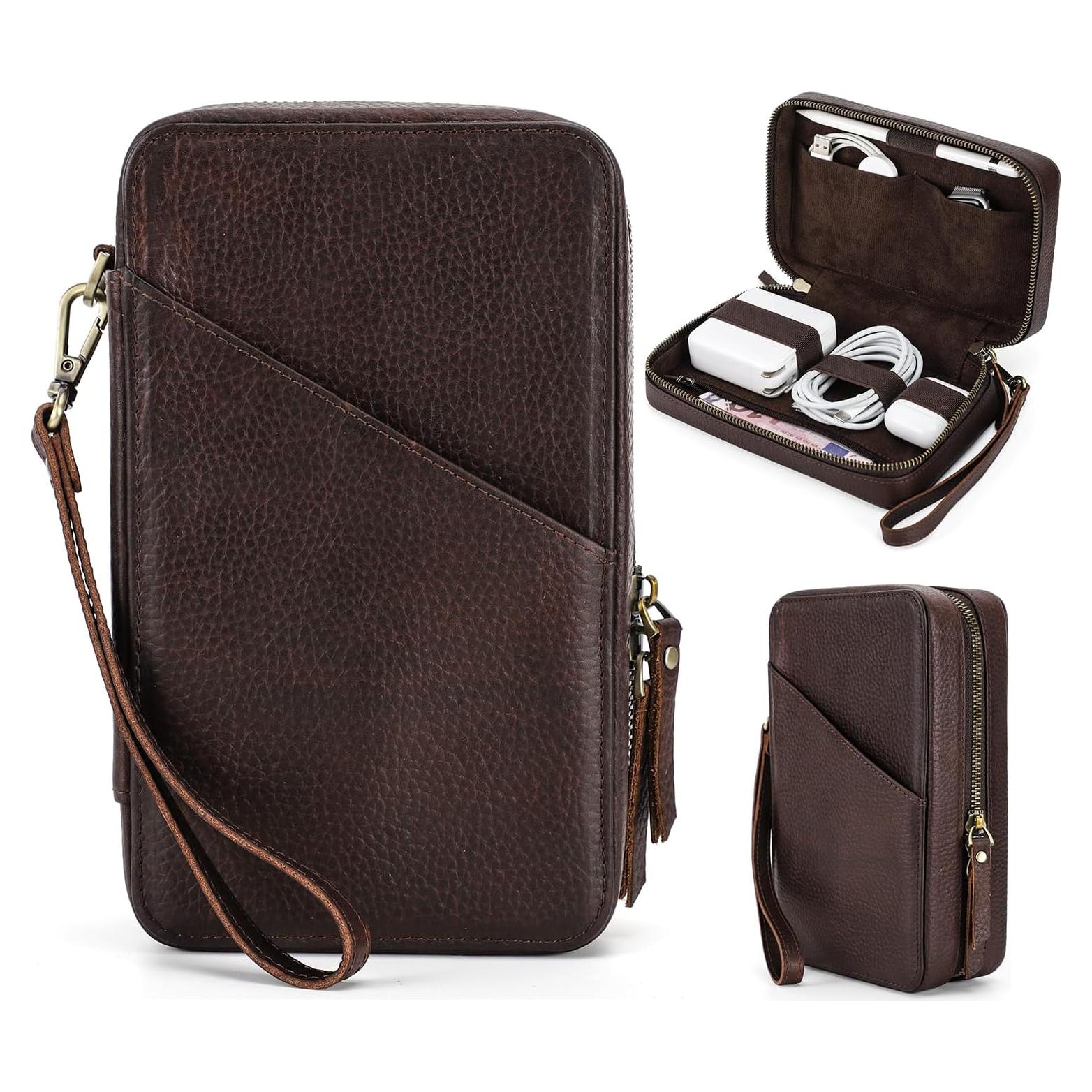 Estuche Organizador Electrónico CataPurus Cuero Vintage 20.6x12.4cm