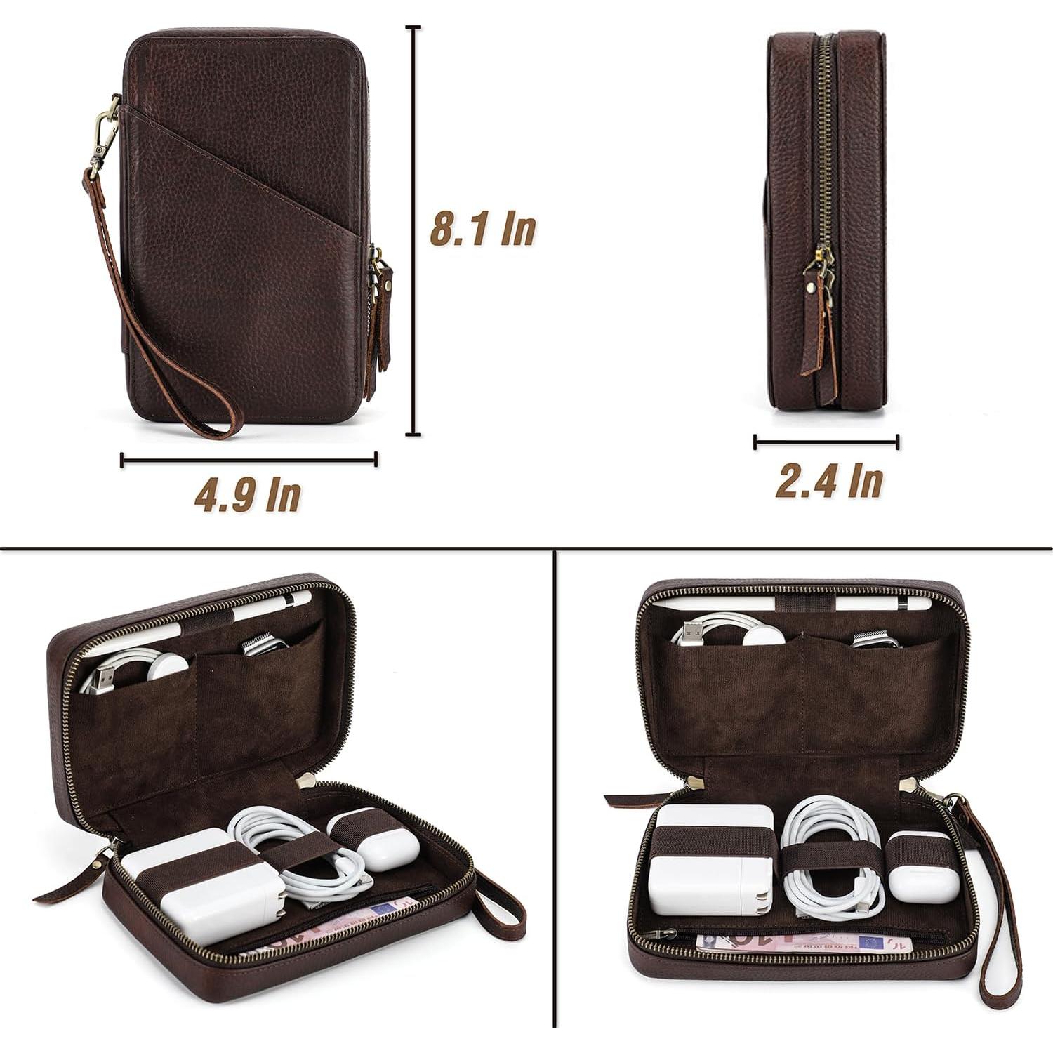 Estuche Organizador Electrónico CataPurus Cuero Vintage 20.6x12.4cm