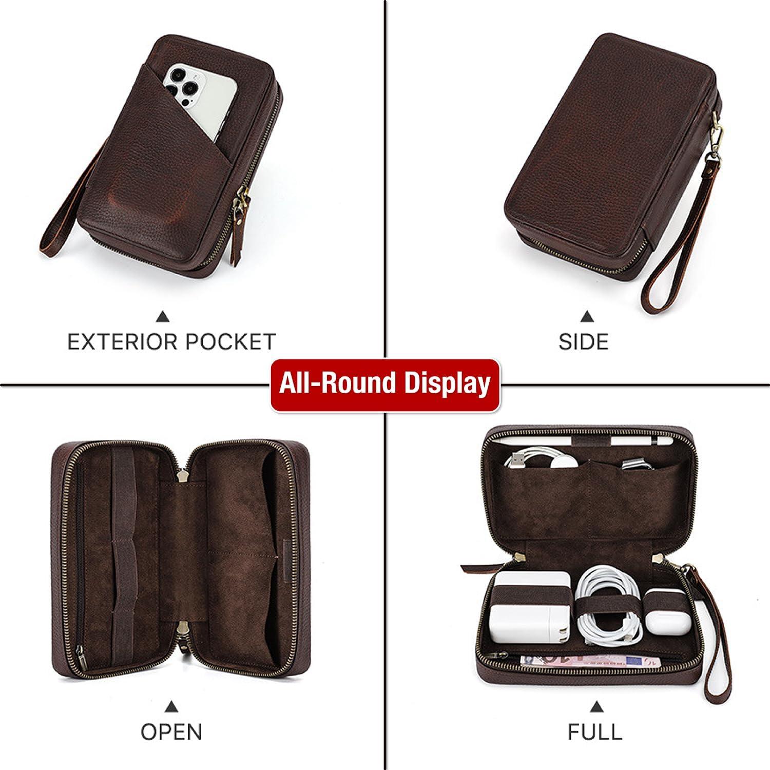 Estuche Organizador Electrónico CataPurus Cuero Vintage 20.6x12.4cm