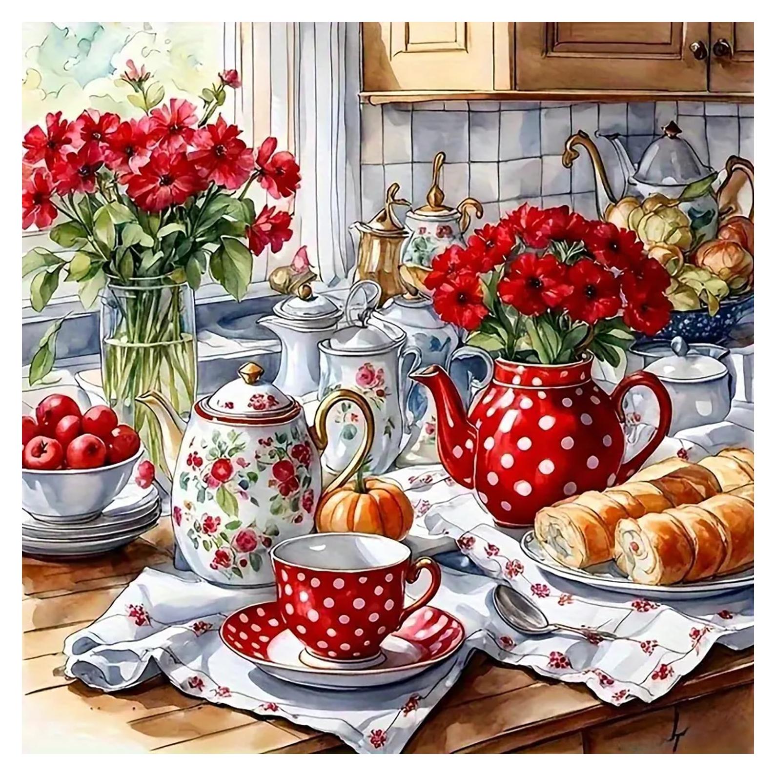 Kit de Pintura por Números CHWGLFGG Cocina Festiva 40x40 cm