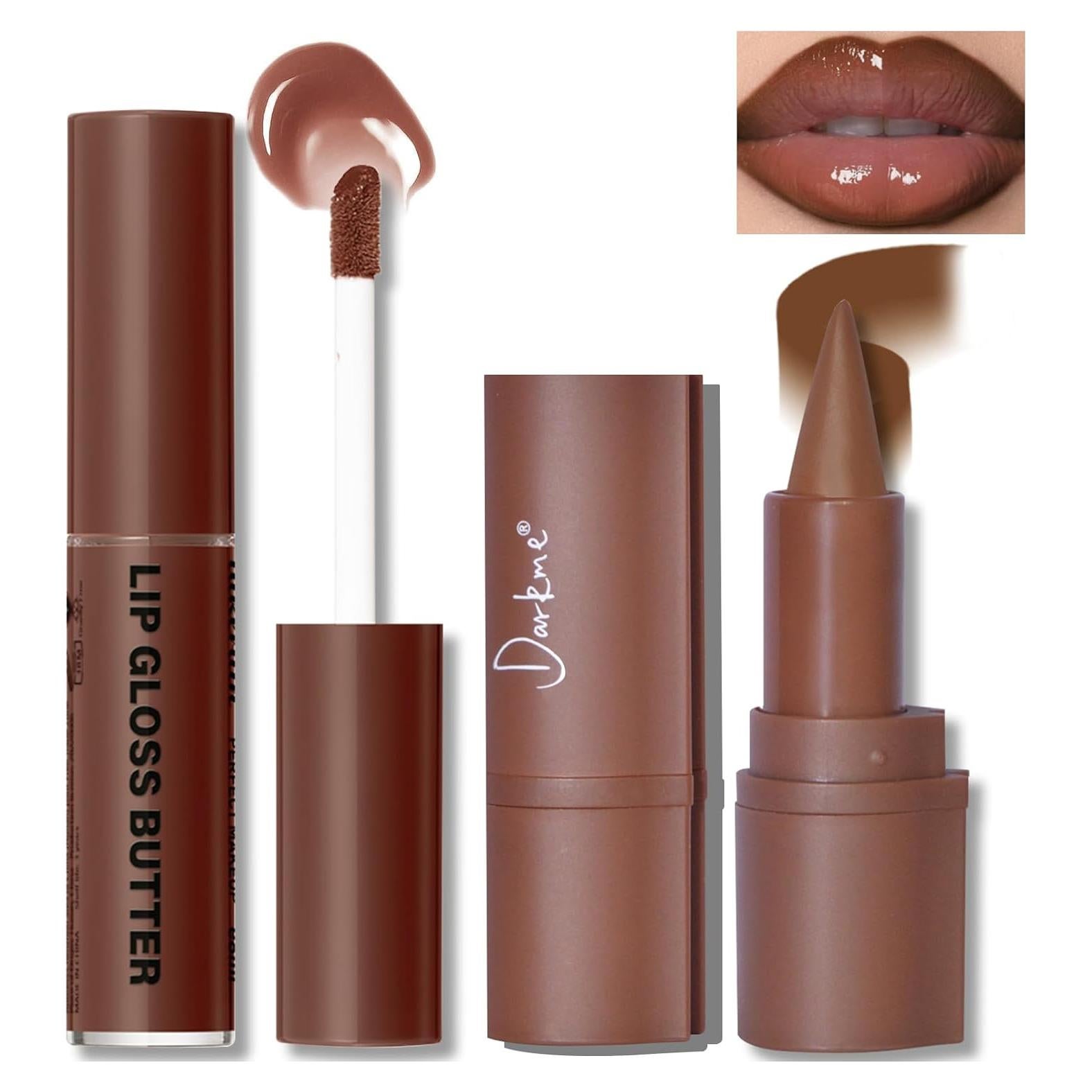 Set de Labios HOSAILY: Lápiz Labial Marrón Claro y Gloss Hidratante