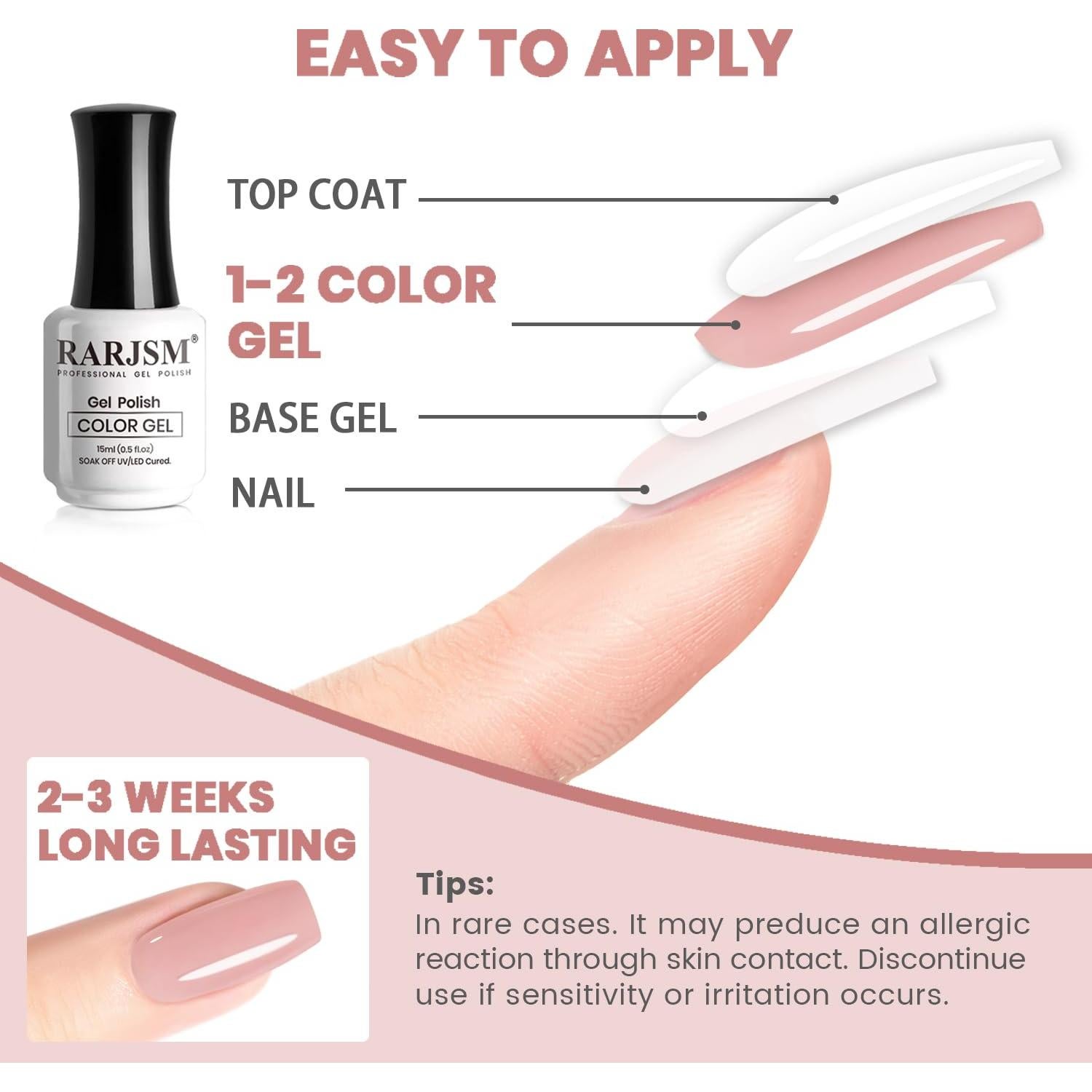 Esmalte de Uñas Gel RARJSM 15ml Rosa Nude Malva Gris