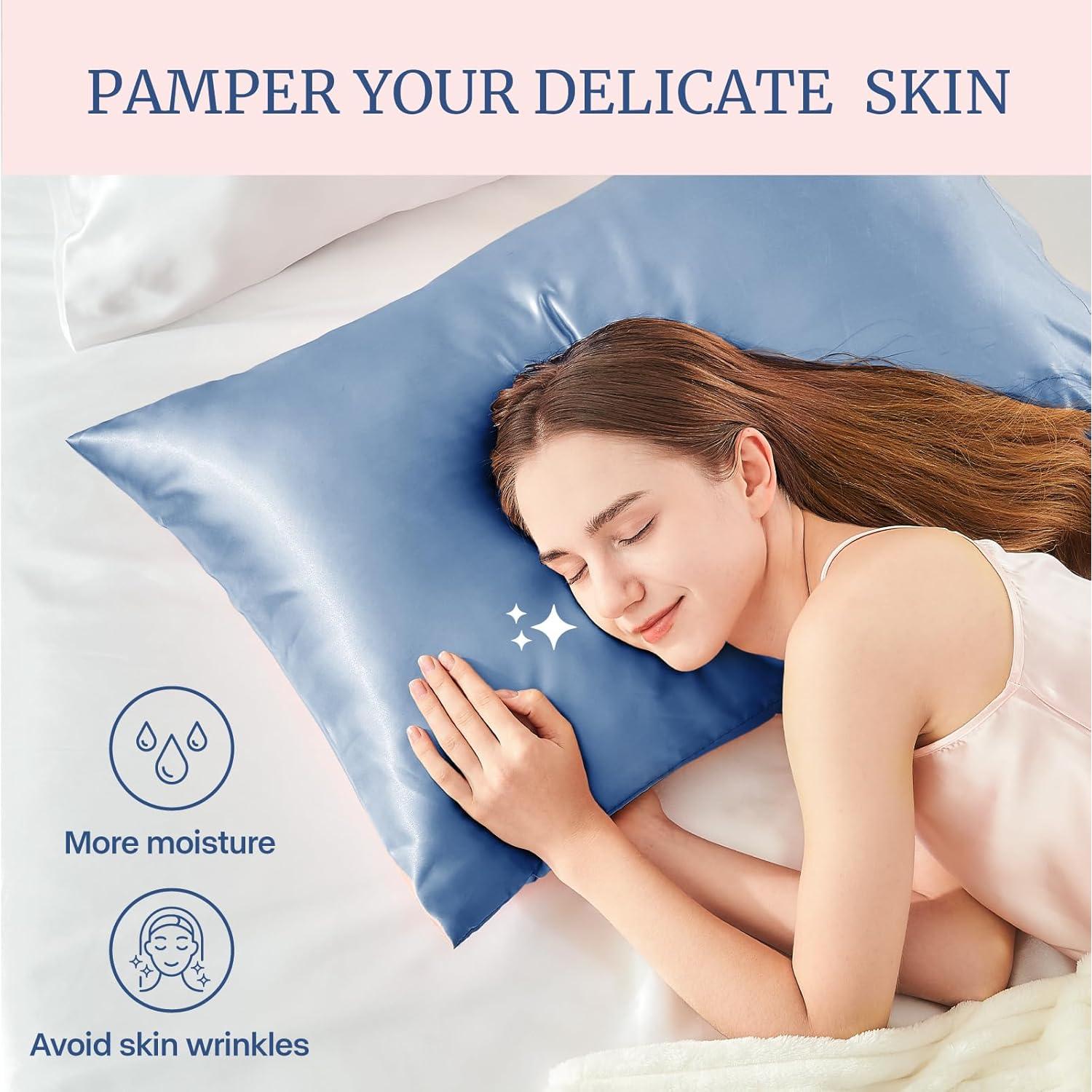 Fundas de Almohada de Satén BEDELITE 2 Piezas Estándar 66x51cm Azul