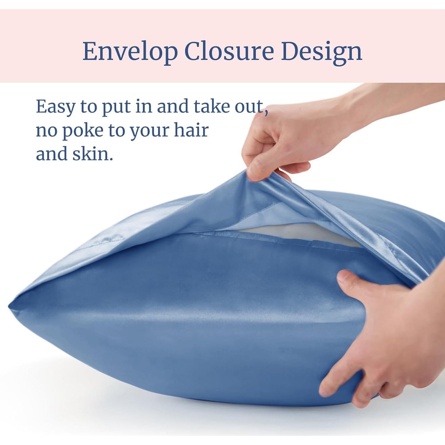 Fundas de Almohada de Satén BEDELITE 2 Piezas Estándar 66x51cm Azul