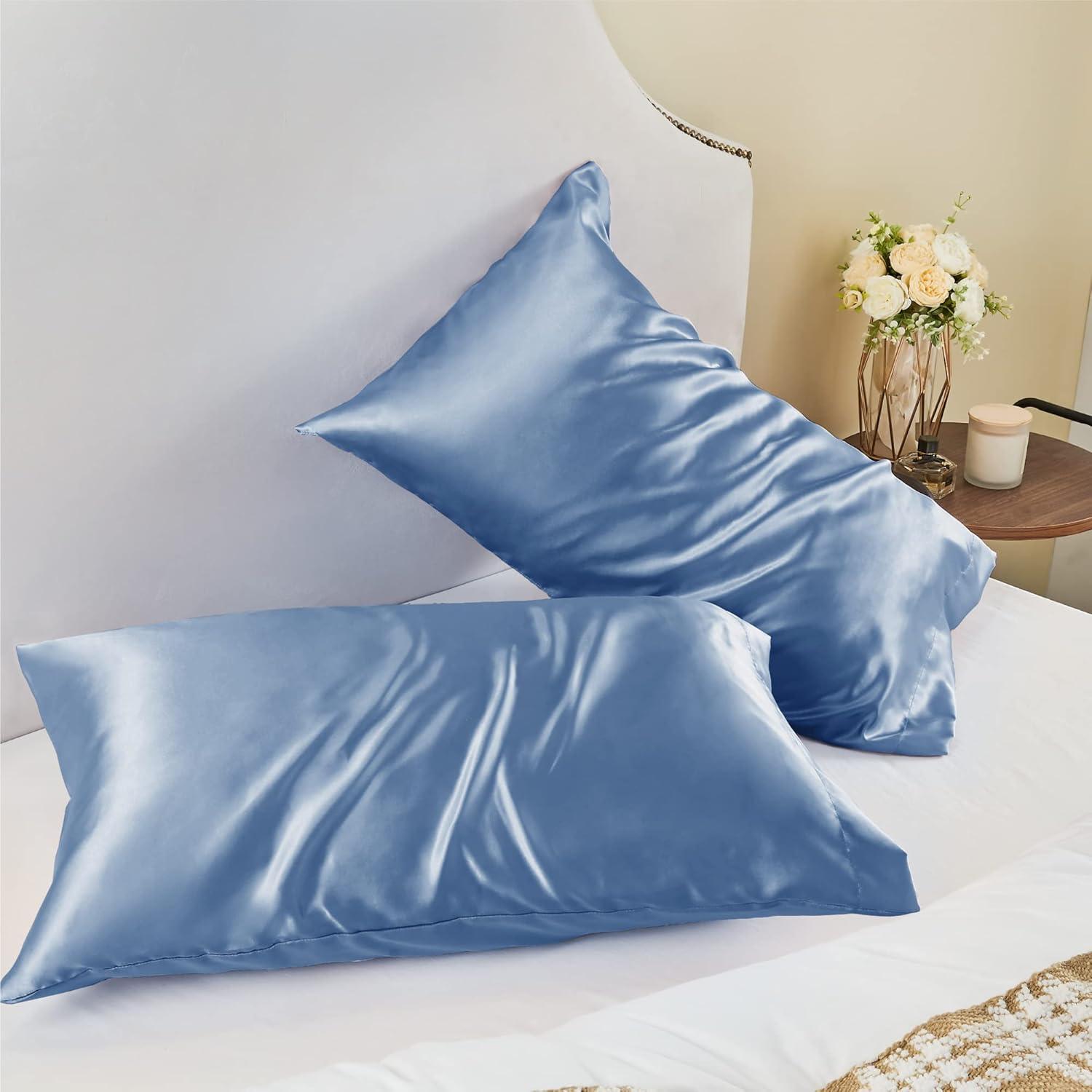 Fundas de Almohada de Satén BEDELITE 2 Piezas Estándar 66x51cm Azul
