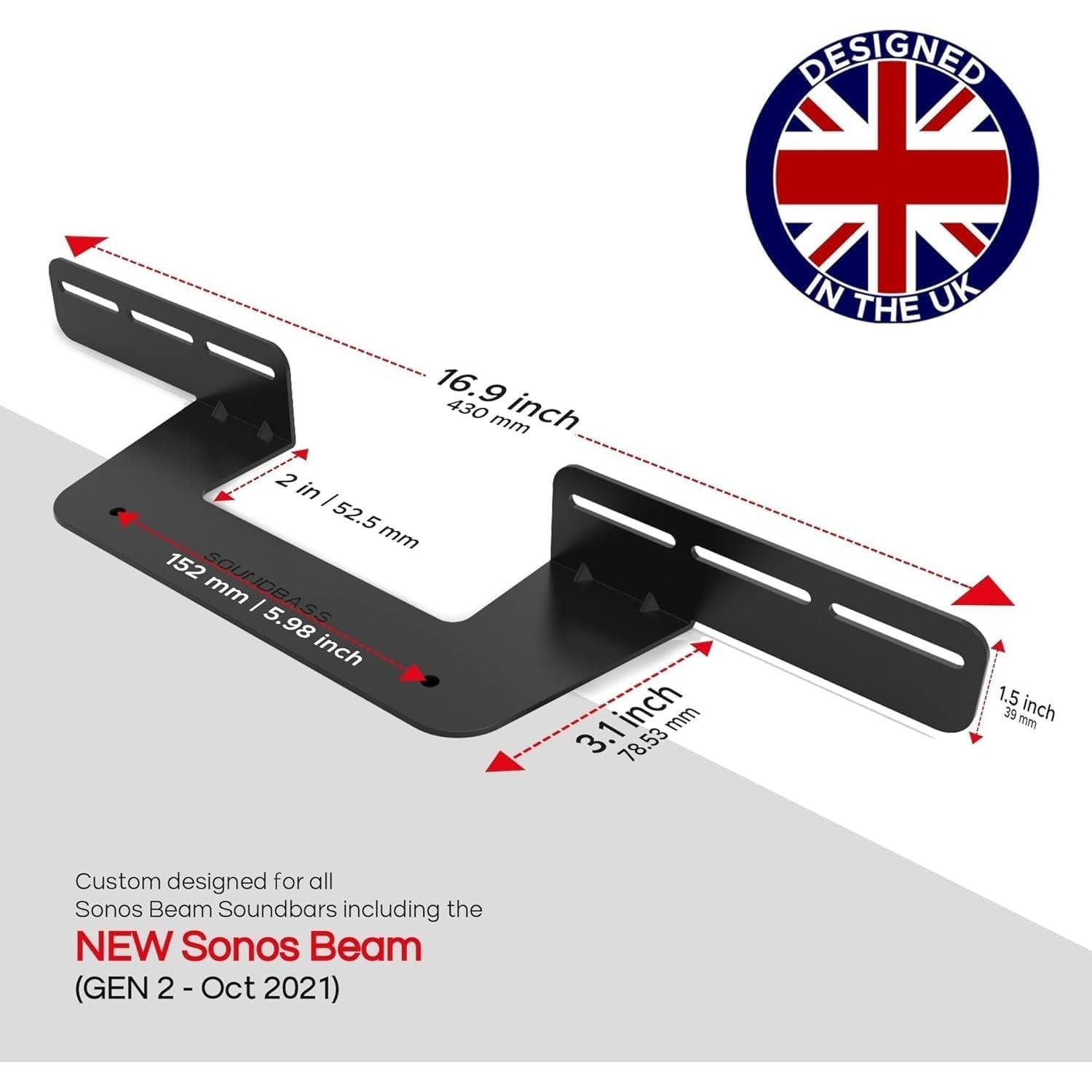 Soporte de Pared Soundbass para Sonos Beam Negro - Resistente y Fácil Instalación