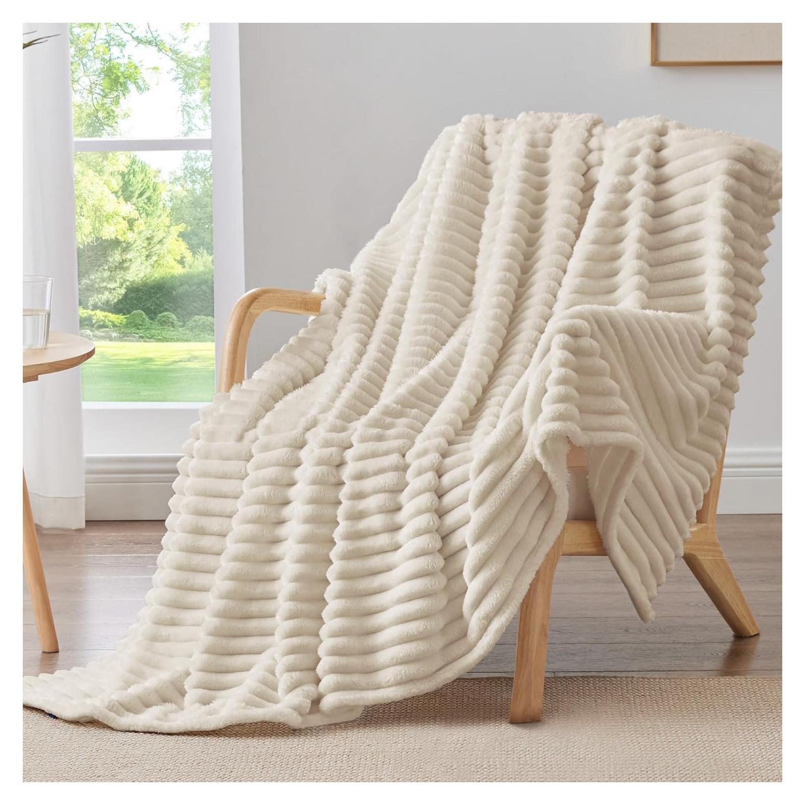 Manta de lana BEDELITE 300GSM beige 127x152cm rayas