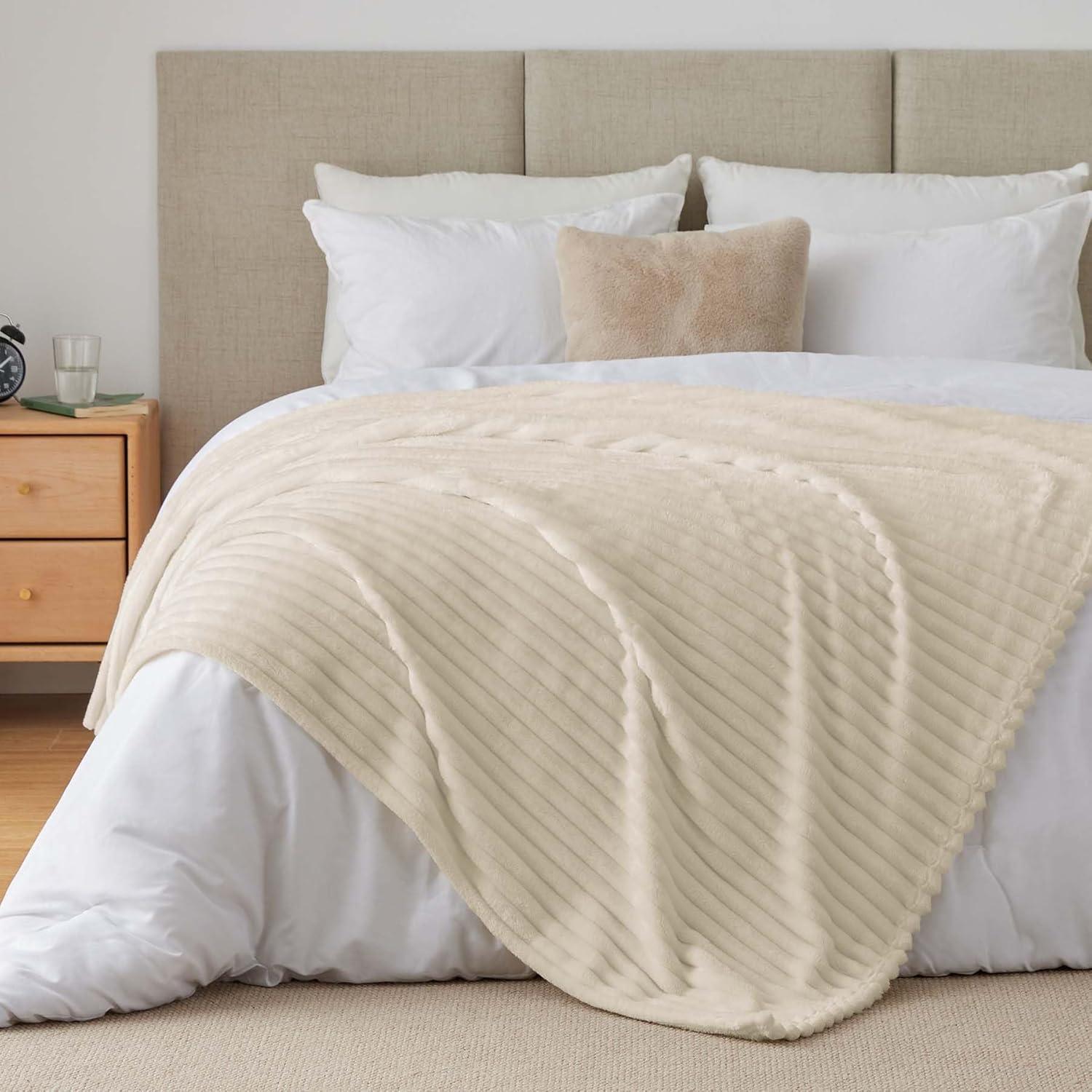 Manta de lana BEDELITE 300GSM beige 127x152cm rayas