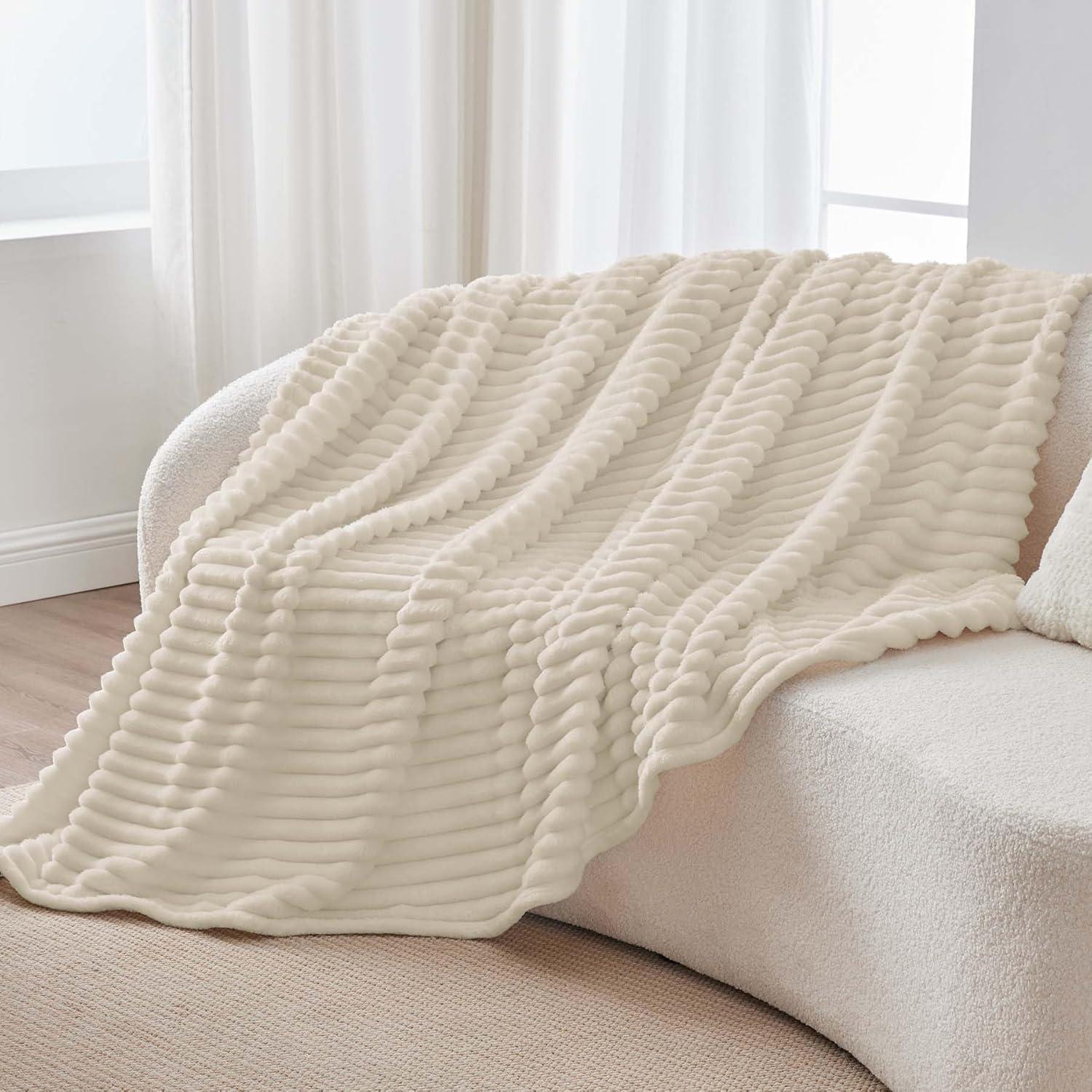 Manta de lana BEDELITE 300GSM beige 127x152cm rayas