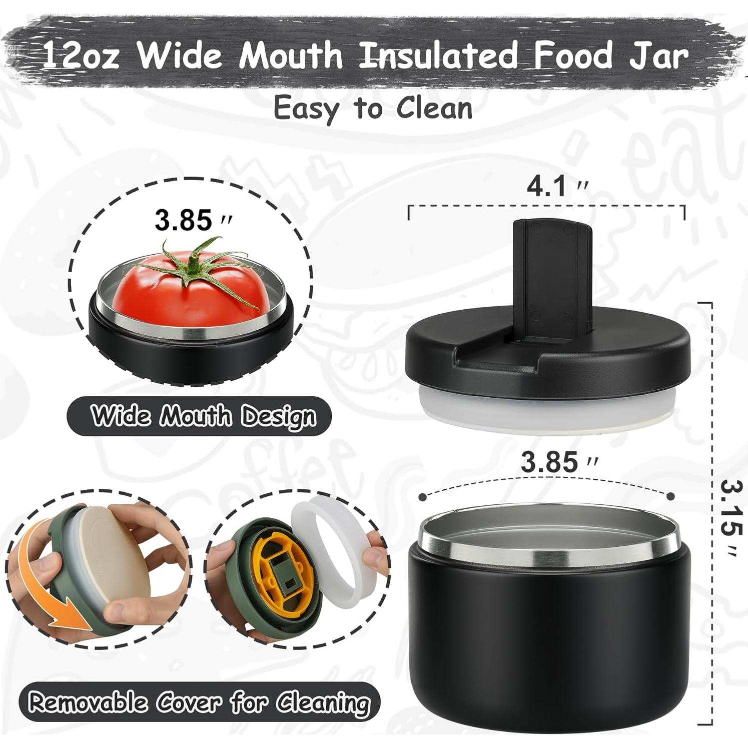 Tarro de Comida Aislado Pawtong 350ml Negro a Prueba de Fugas