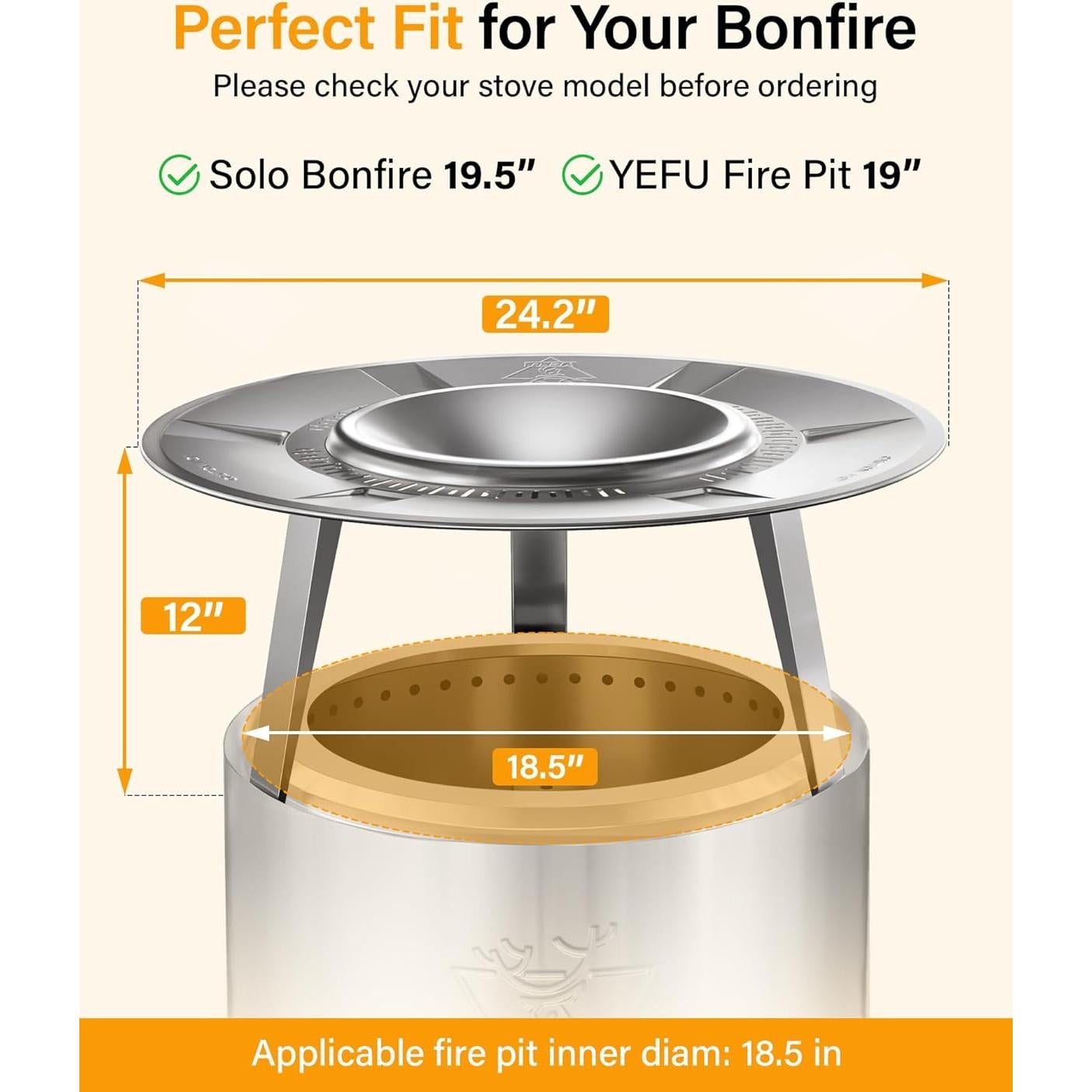 Deflector de Calor YEFU para Fogata Solo Stove 19" Acero Inoxidable