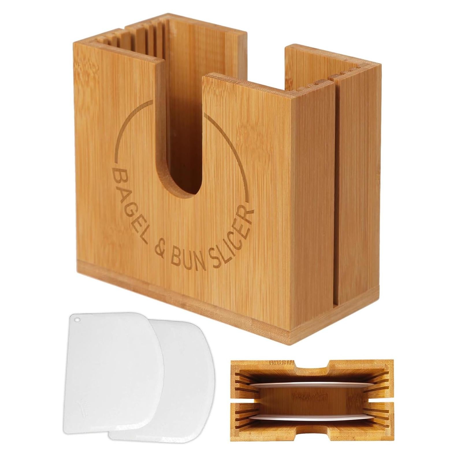 Cortador de Bagels Ajustable Cenleoha - Bambú Natural Grande