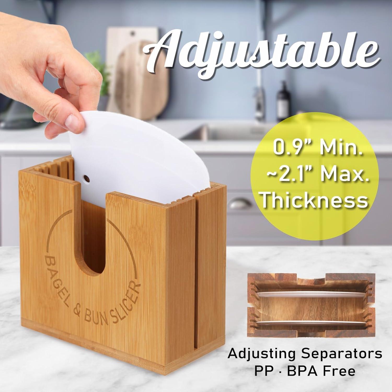 Cortador de Bagels Ajustable Cenleoha - Bambú Natural Grande