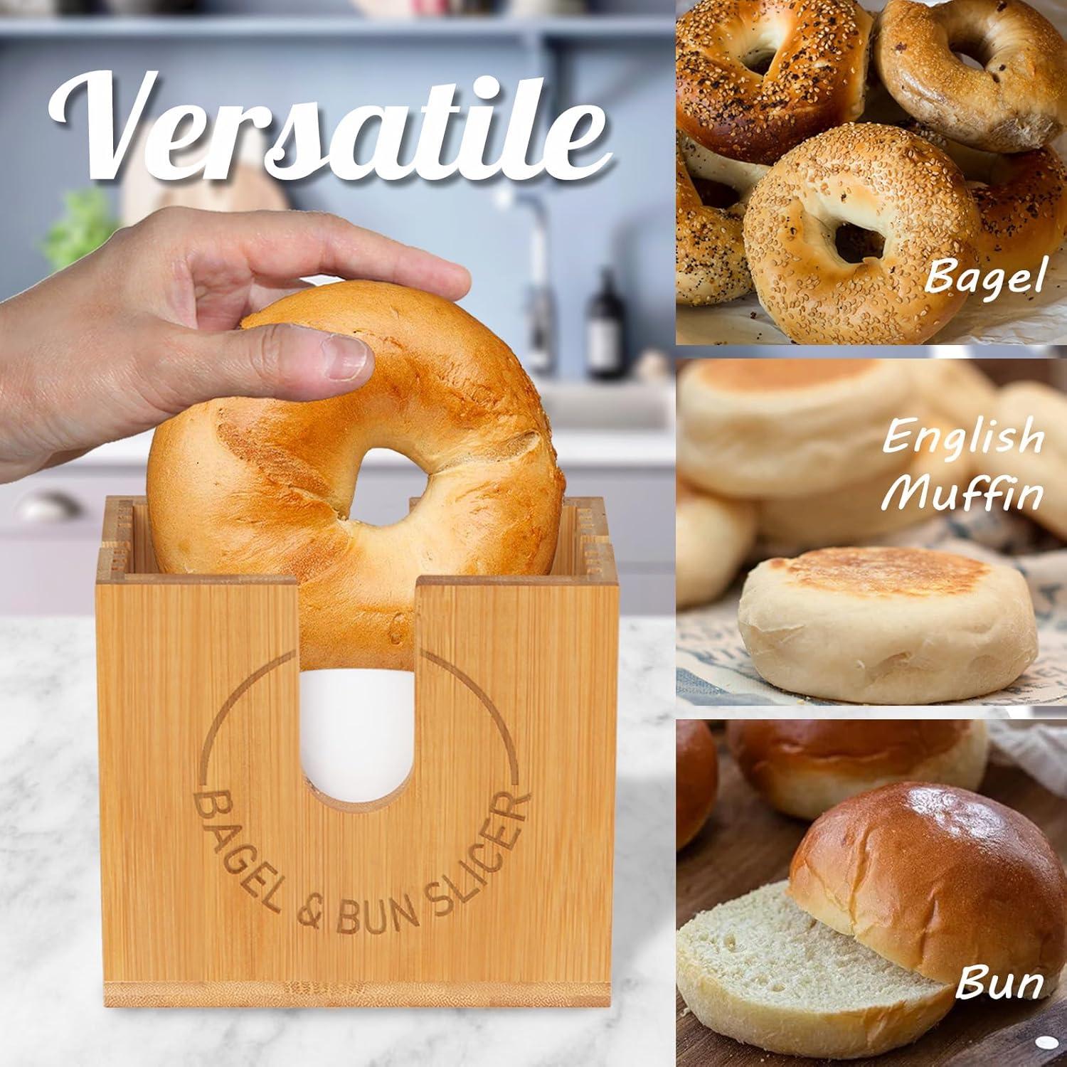 Cortador de Bagels Ajustable Cenleoha - Bambú Natural Grande