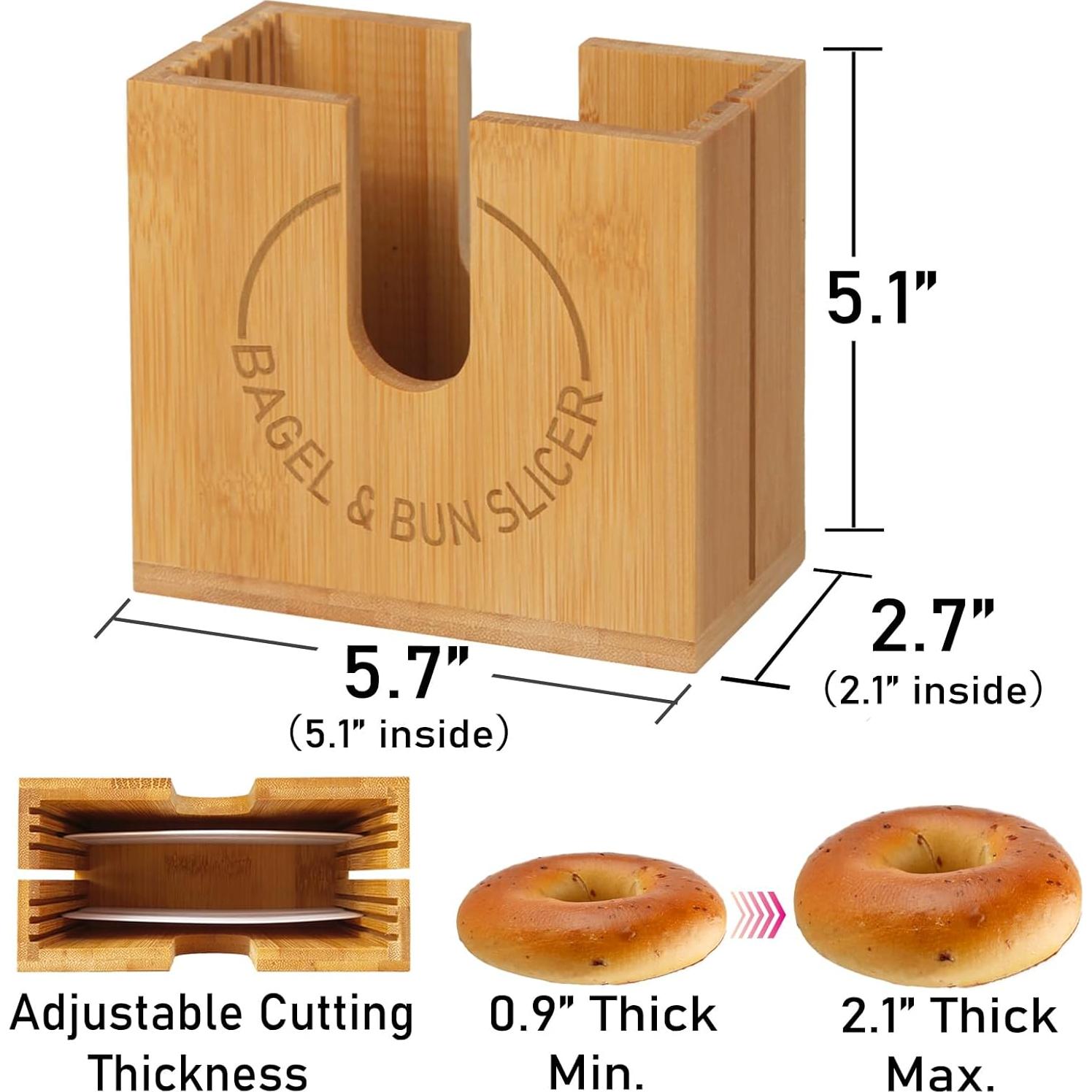 Cortador de Bagels Ajustable Cenleoha - Bambú Natural Grande