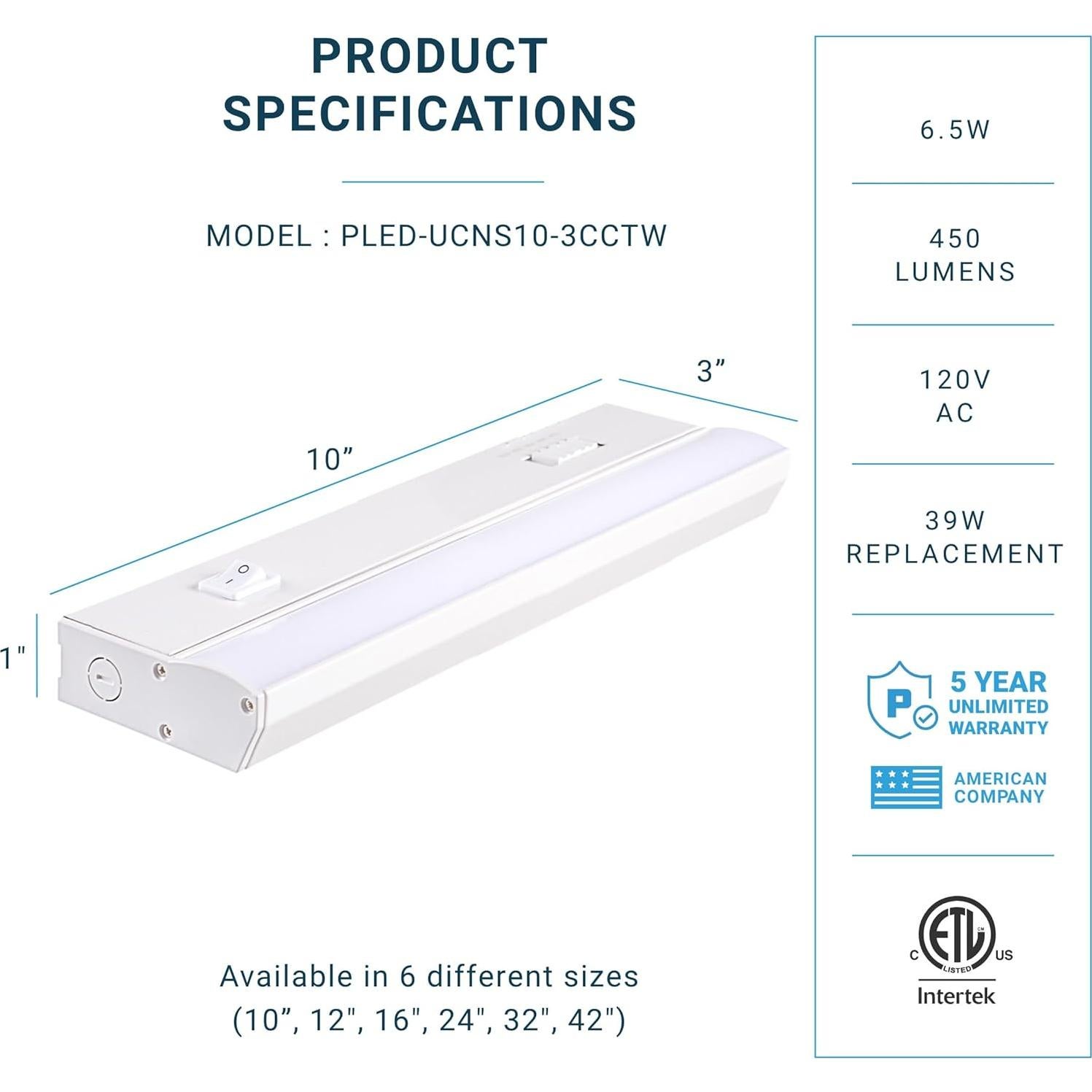Iluminación LED Parmida Bajo Gabinete 10" Regulable 5CCT