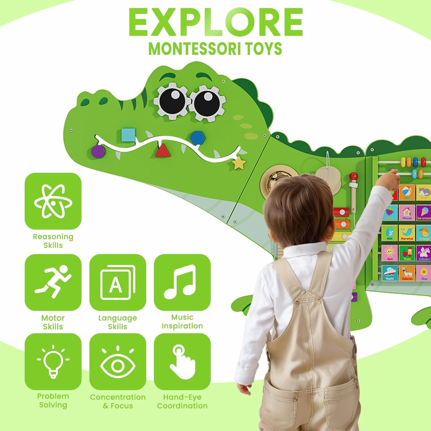 Panel Sensorial Montessori Cocodrilo CXQ 152x58 cm para Niños
