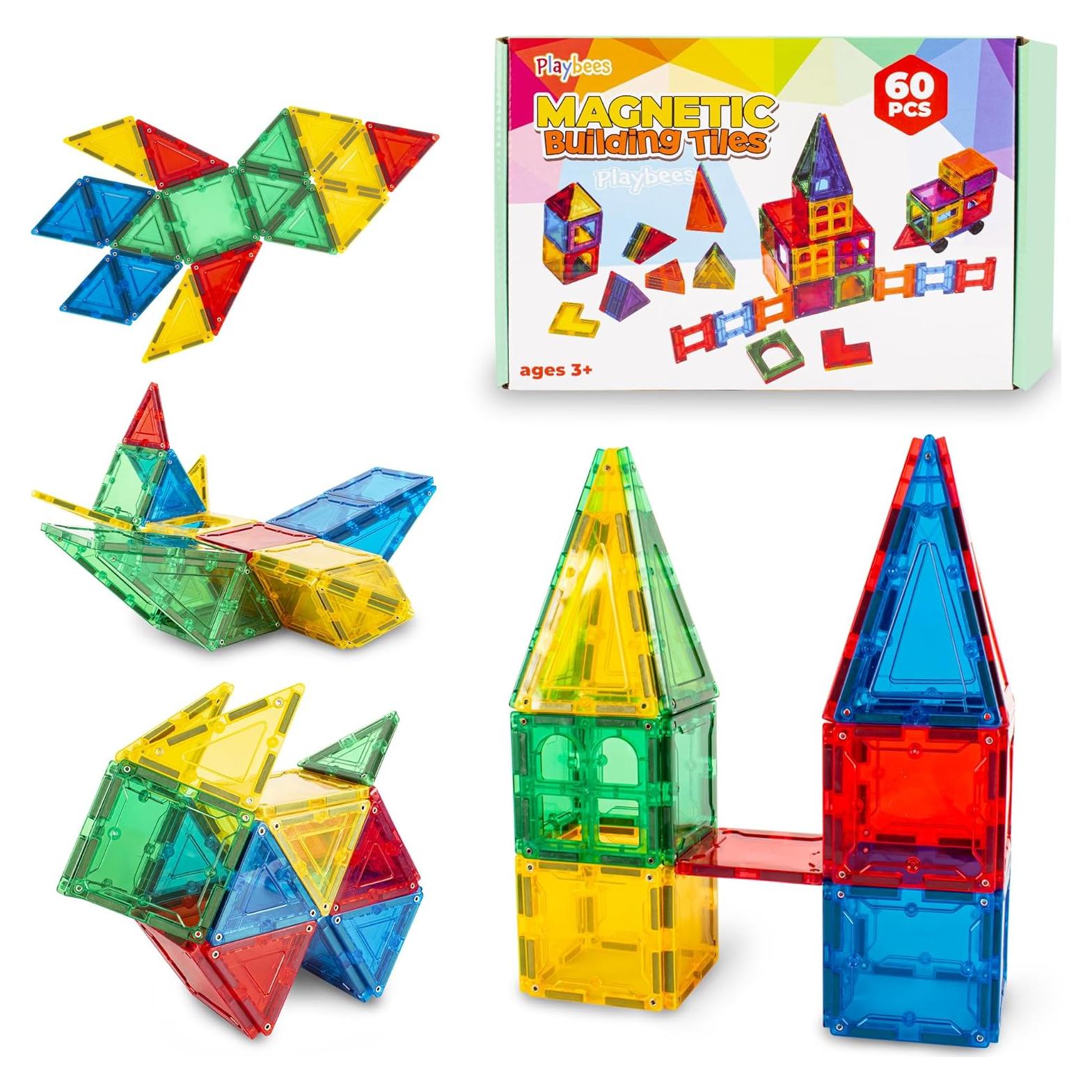 Bloques Magnéticos Playbees 60 Piezas para Niños 3-5 Años