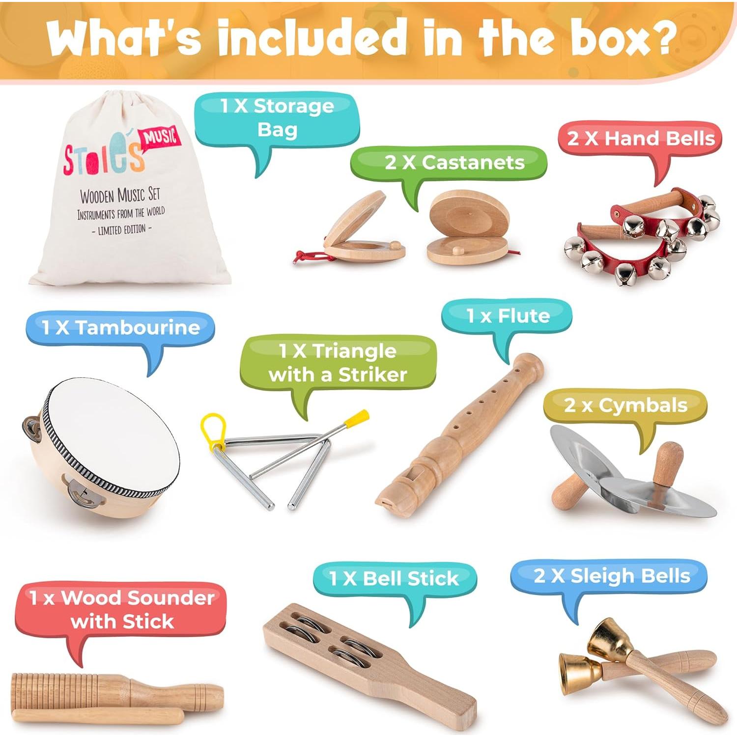 Set de Instrumentos Musicales de Madera Stoie's 15 Piezas
