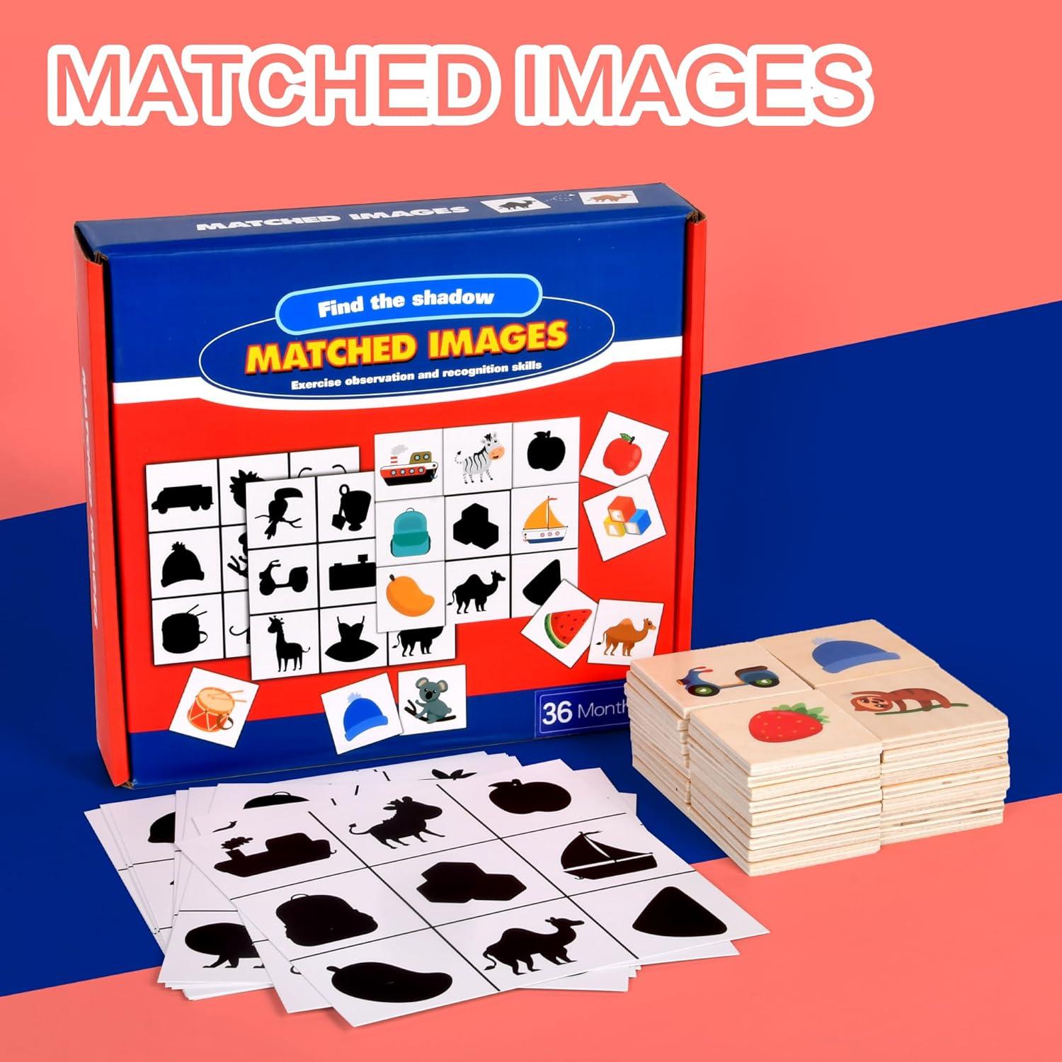 Juego de emparejamiento de sombras WNWL de madera rojo 3-5 años