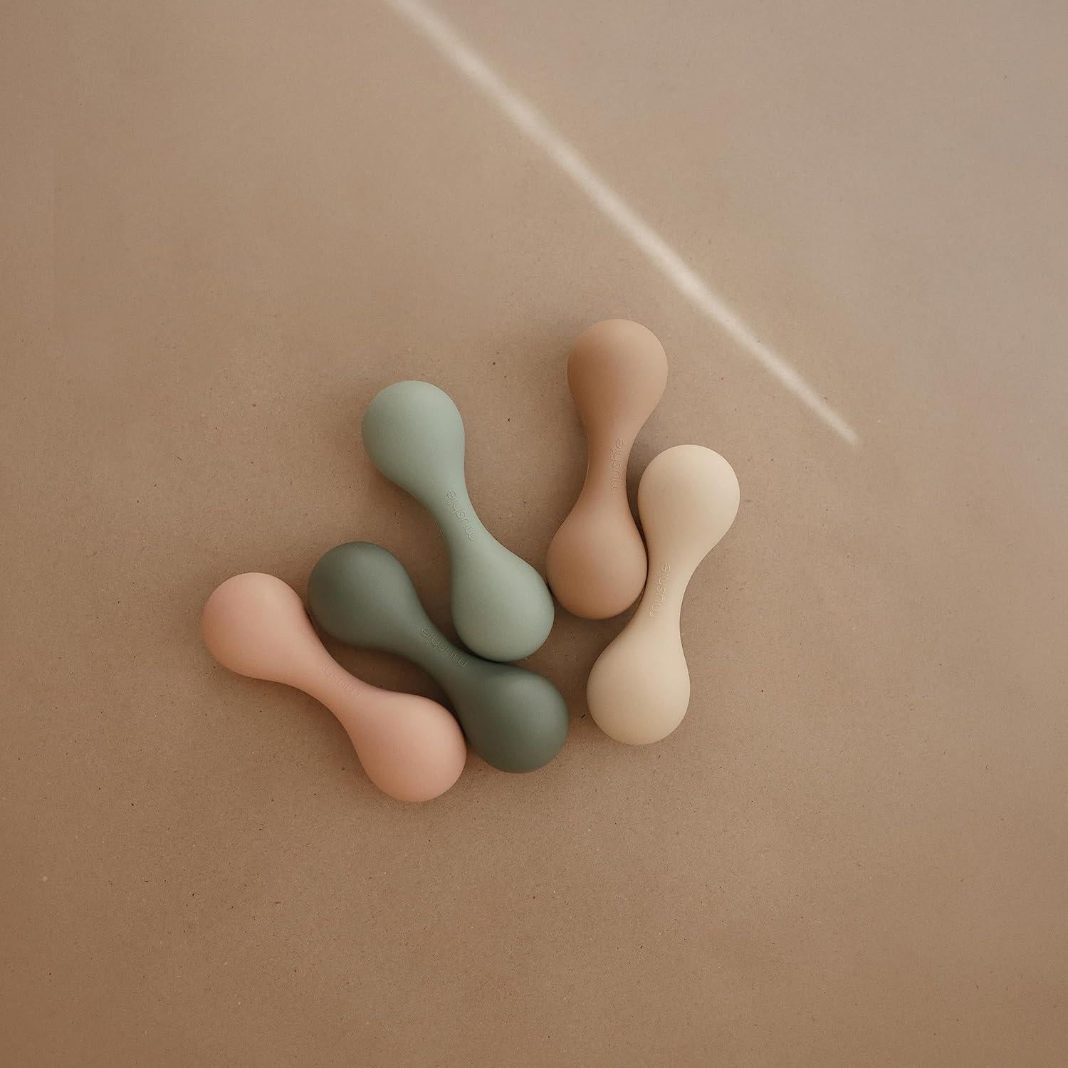 Sonajero de Silicona para Bebés Mushie Rosa 4x13 cm