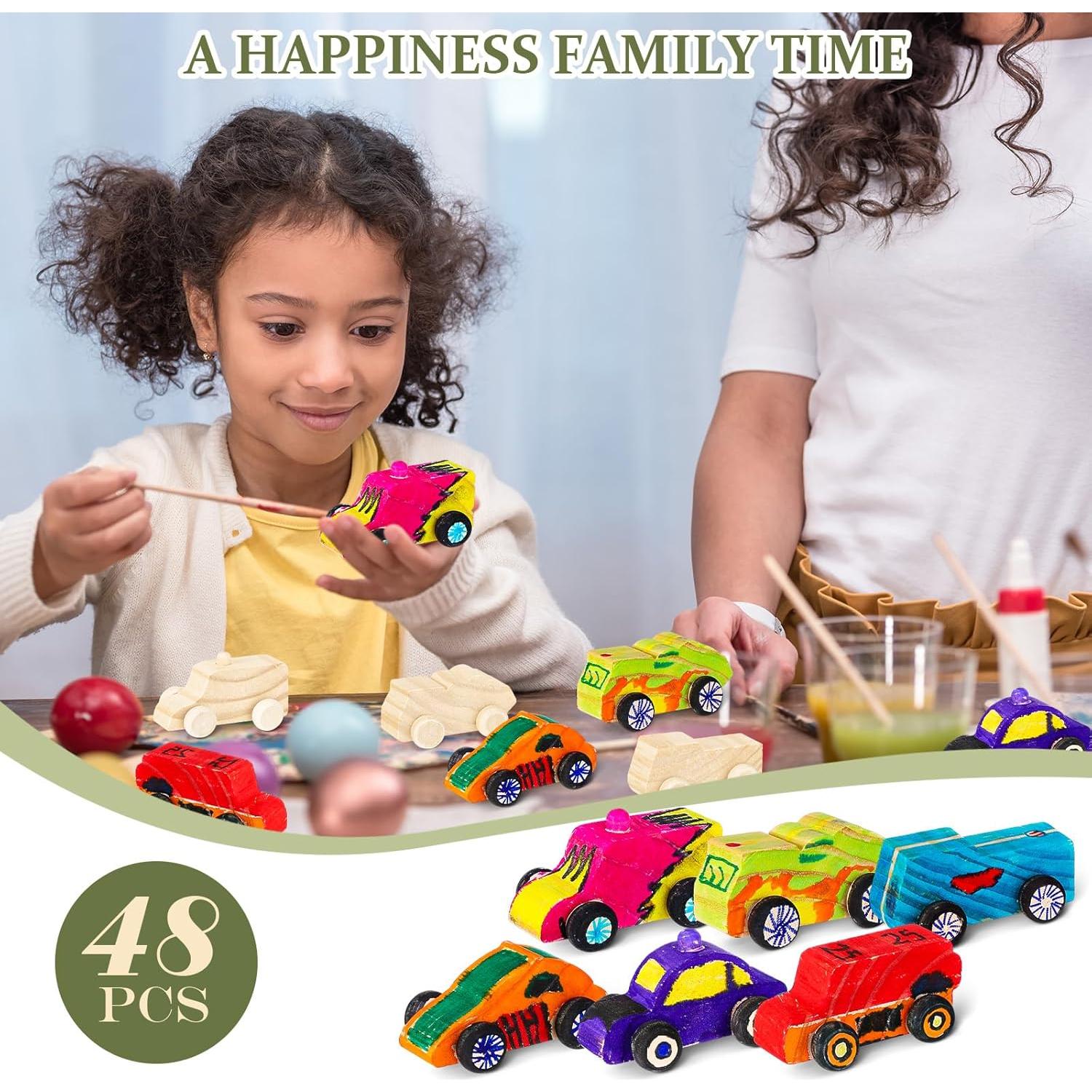 Juguetes de Auto de Madera DIY Lenwen - 48 Piezas Lindo
