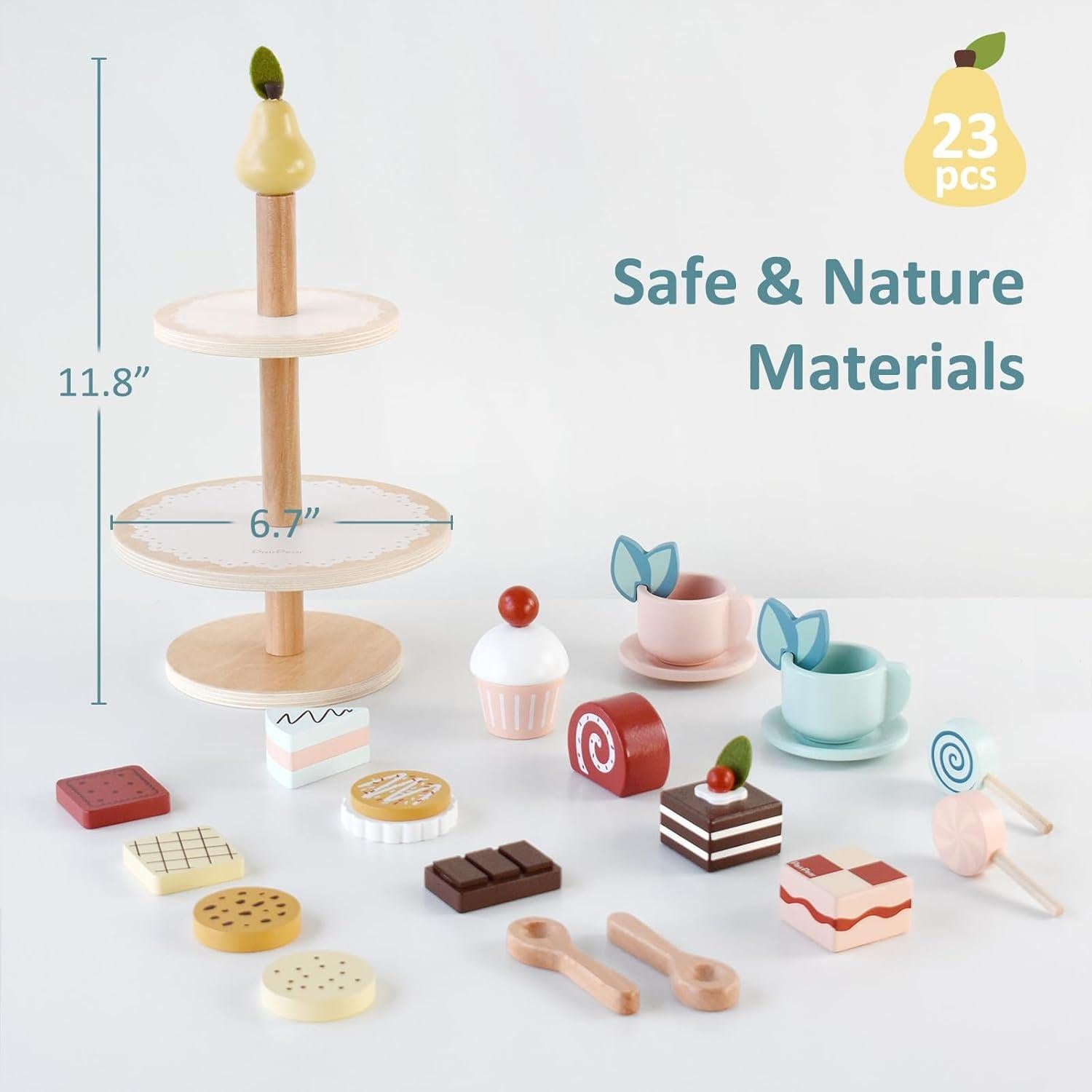 Juego de Té de Madera PairPear con Soporte de Postres 23 Piezas