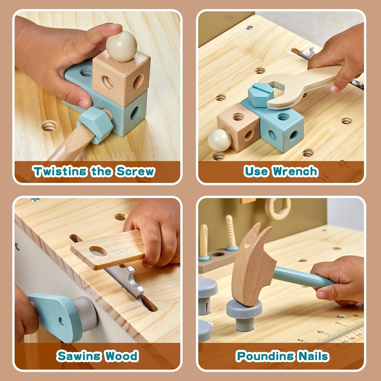 Juego de Herramientas de Madera ToyWoo para Niños 3-9 Años