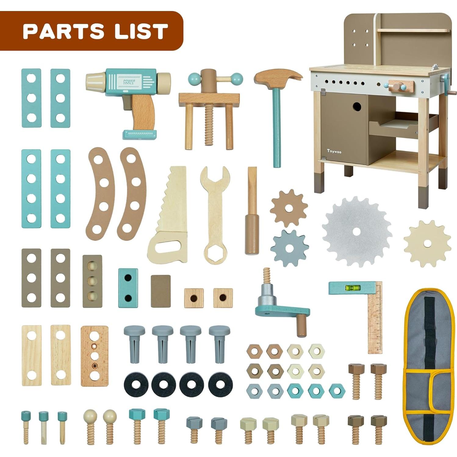 Juego de Herramientas de Madera ToyWoo para Niños 3-9 Años