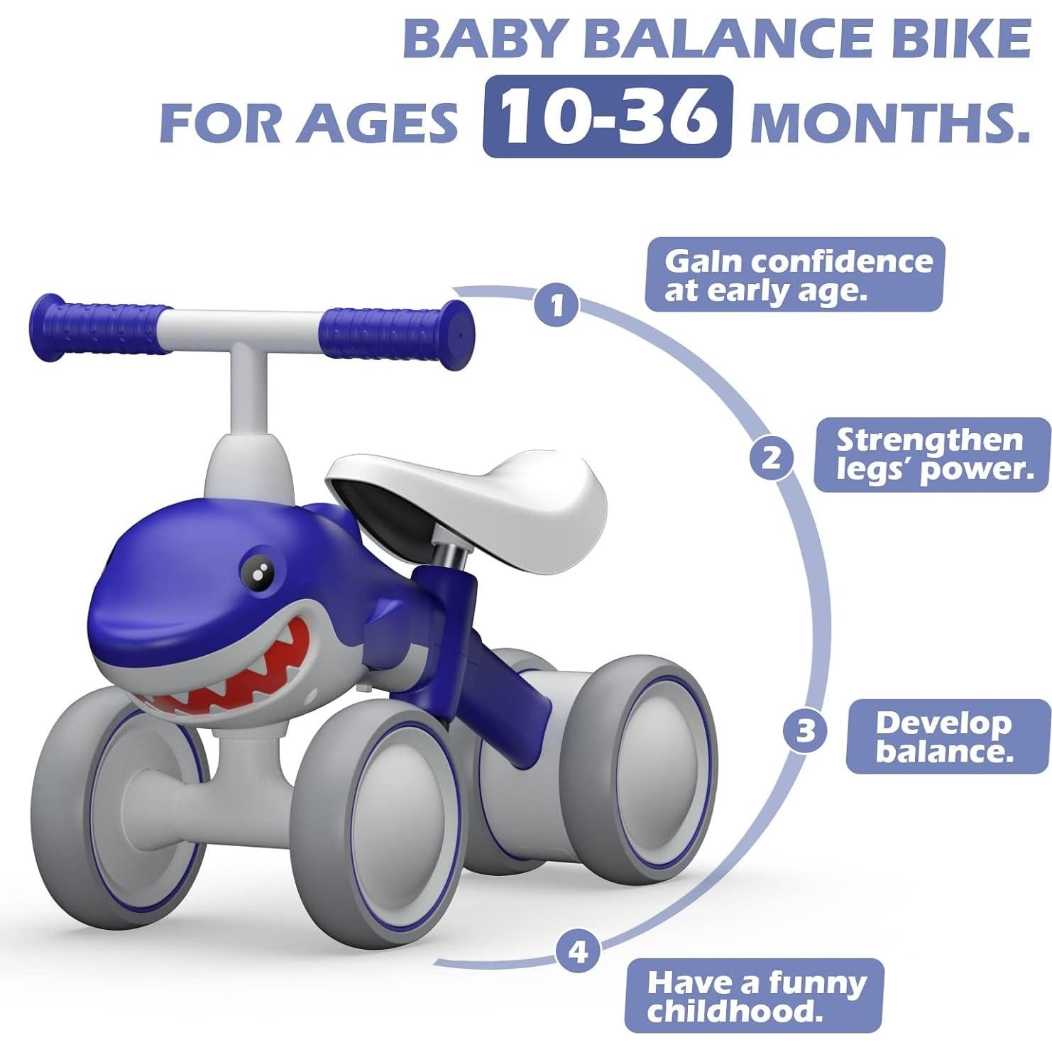 Bicicleta de Equilibrio YGJT Tiburón Azul 1-4 Años Ajustable