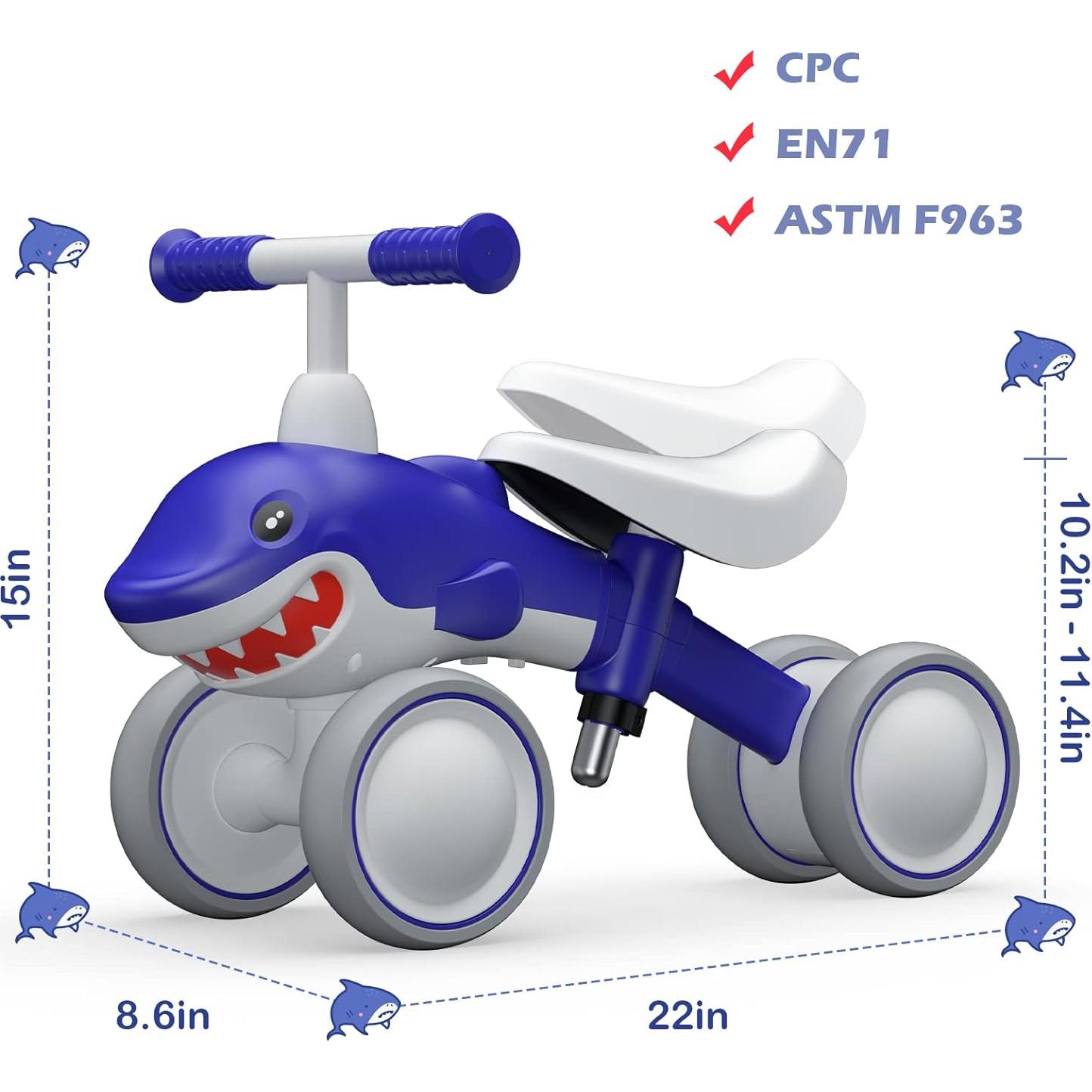 Bicicleta de Equilibrio YGJT Tiburón Azul 1-4 Años Ajustable