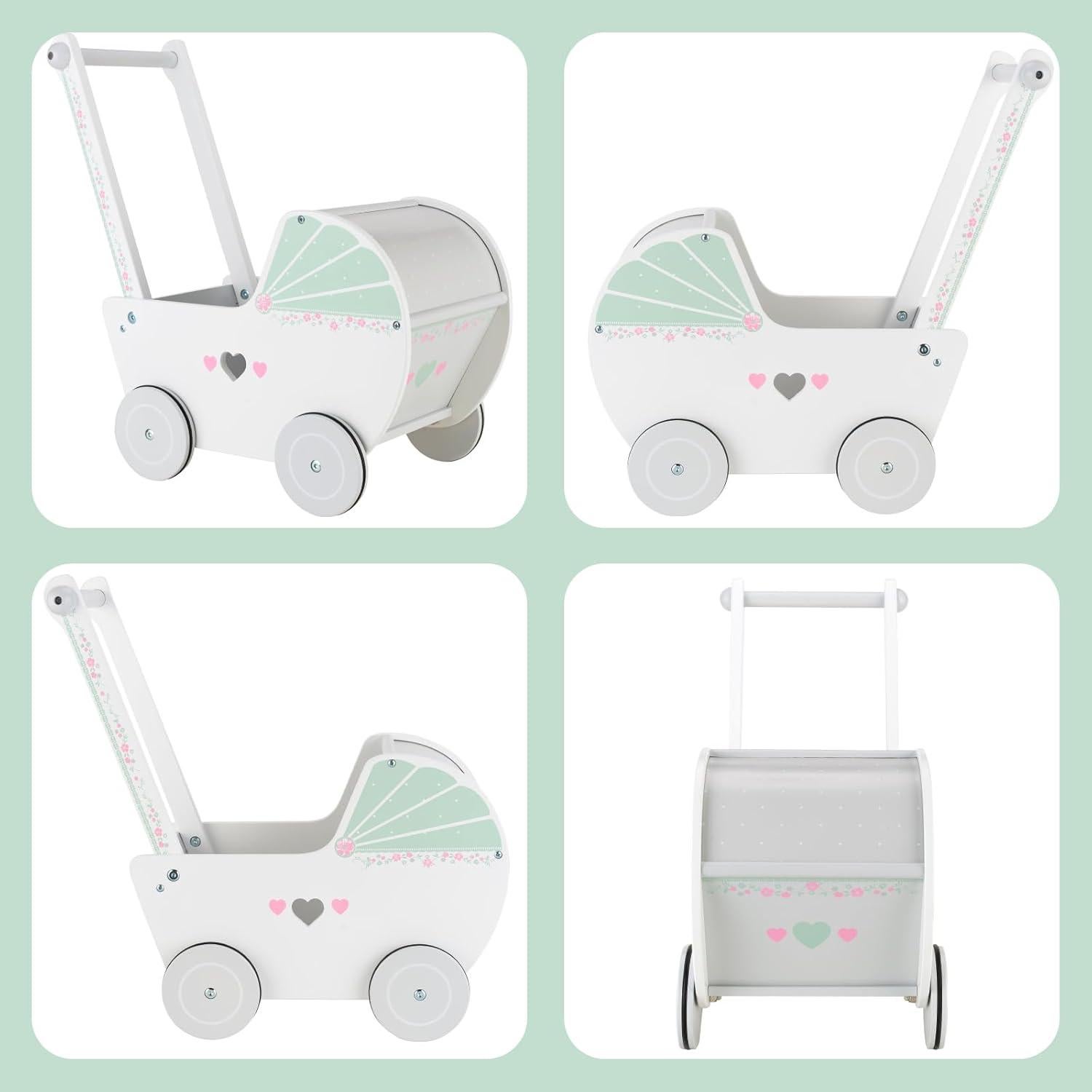 Andador de Madera para Bebés 1 Año - Carrito de Juguetes Blanco