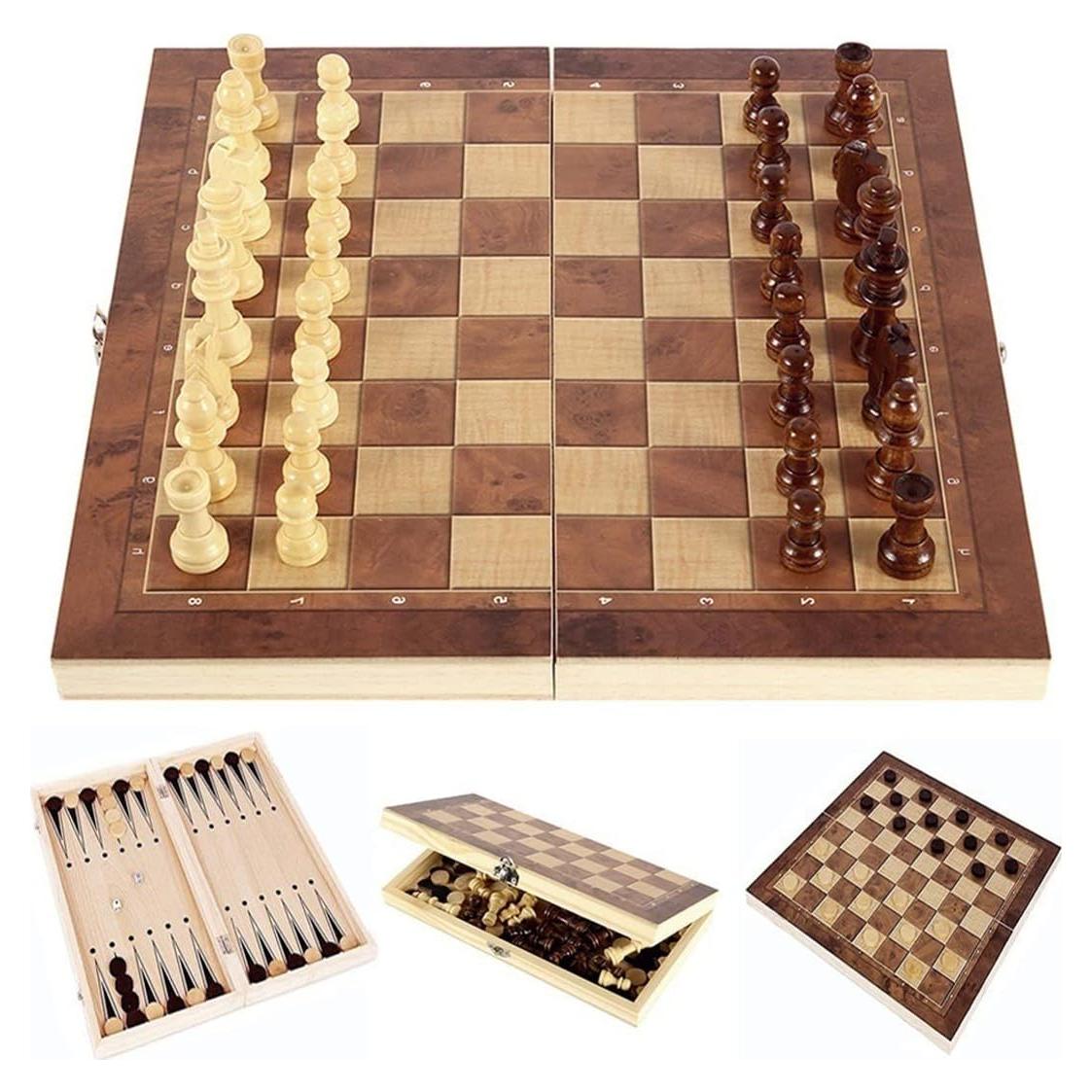 Juego de Ajedrez 3 en 1 DUBSTAR Plegable de Madera 34cm