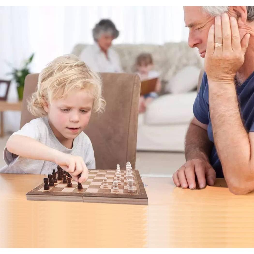 Juego de Ajedrez 3 en 1 DUBSTAR Plegable de Madera 34cm