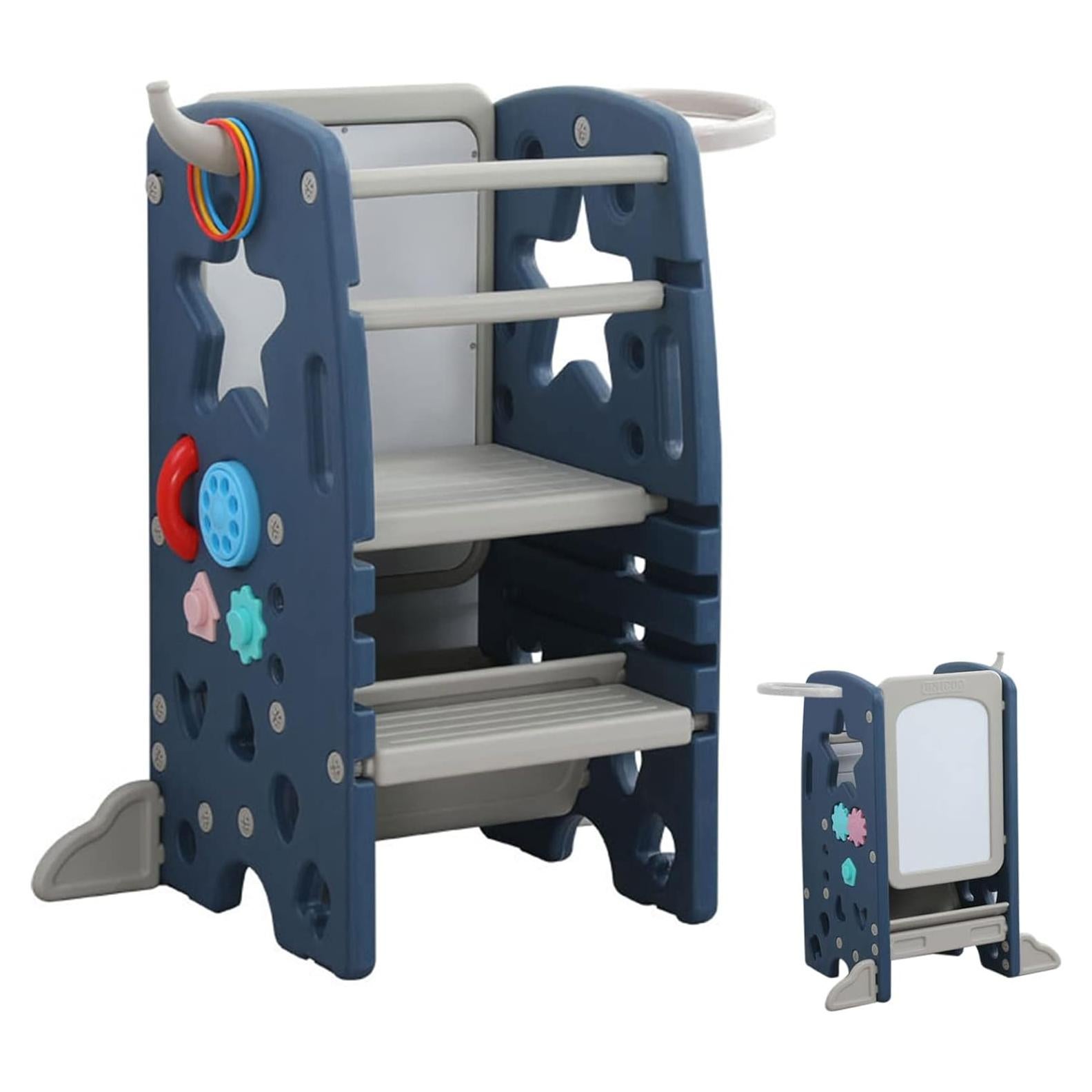 Taburete Multifuncional para Niños UNICOO Azul Oscuro 3 Alturas