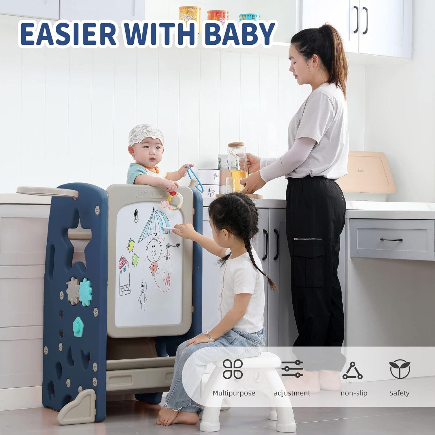 Taburete Multifuncional para Niños UNICOO Azul Oscuro 3 Alturas