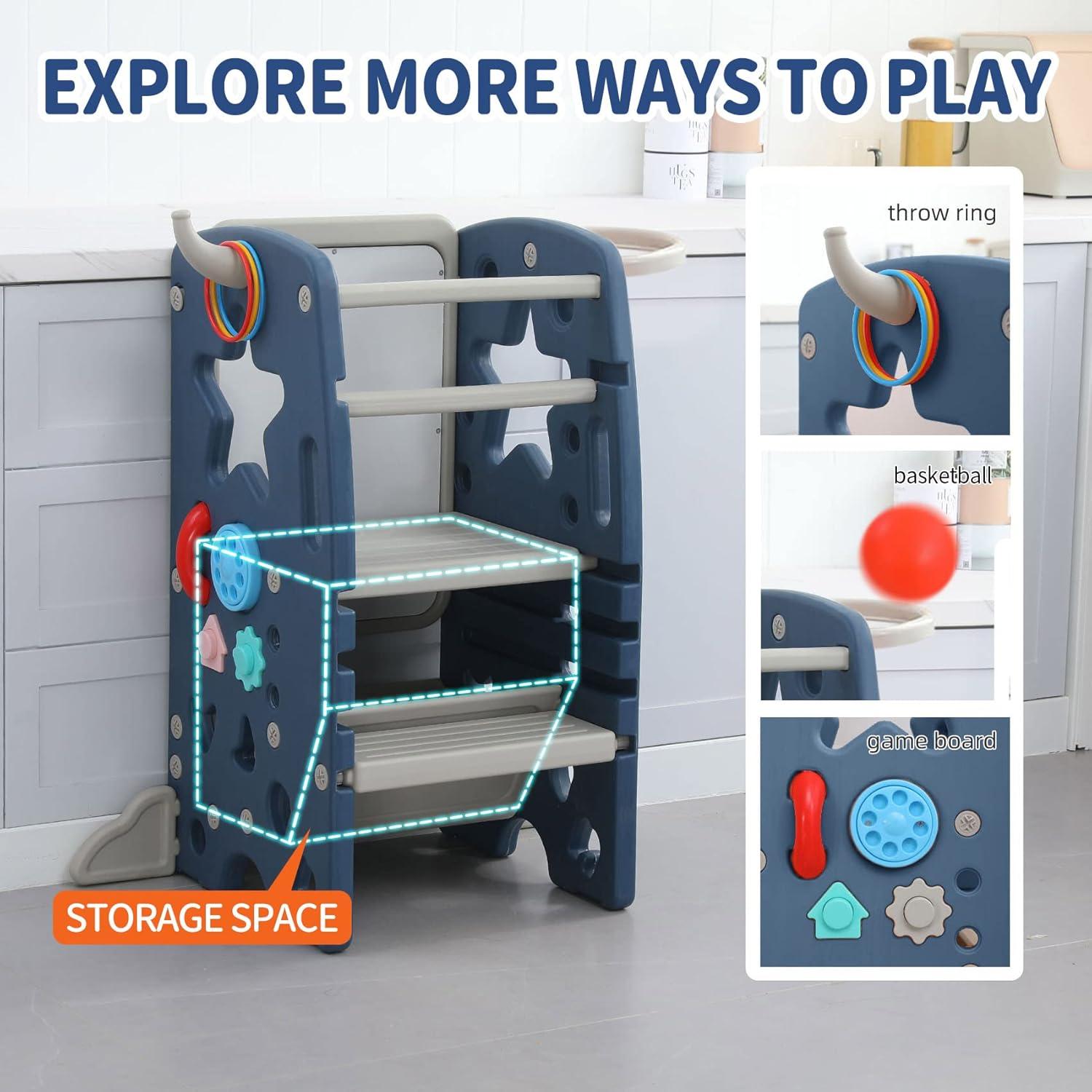 Taburete Multifuncional para Niños UNICOO Azul Oscuro 3 Alturas