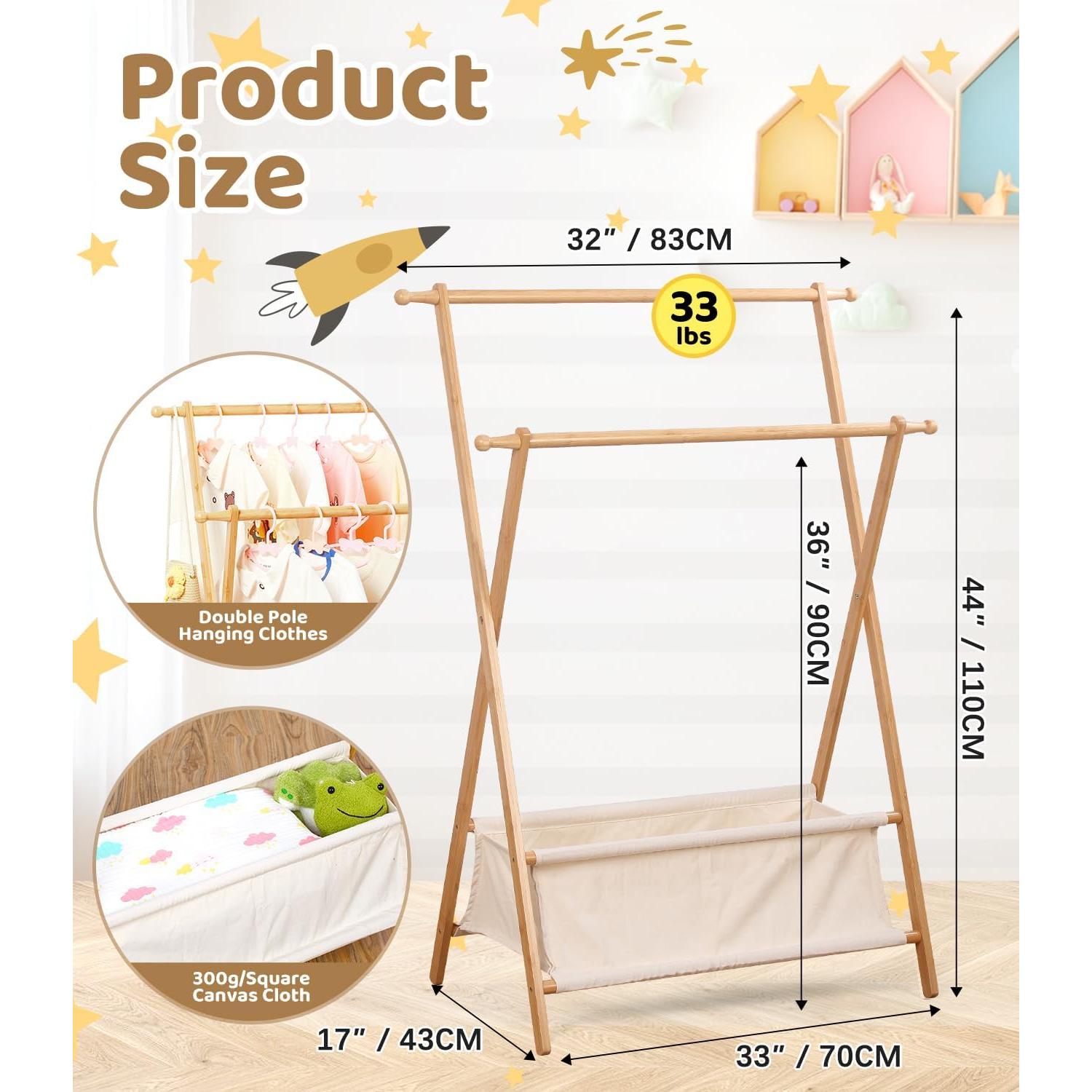 Perchero de Bambú para Niños Relquorax con Almacenamiento