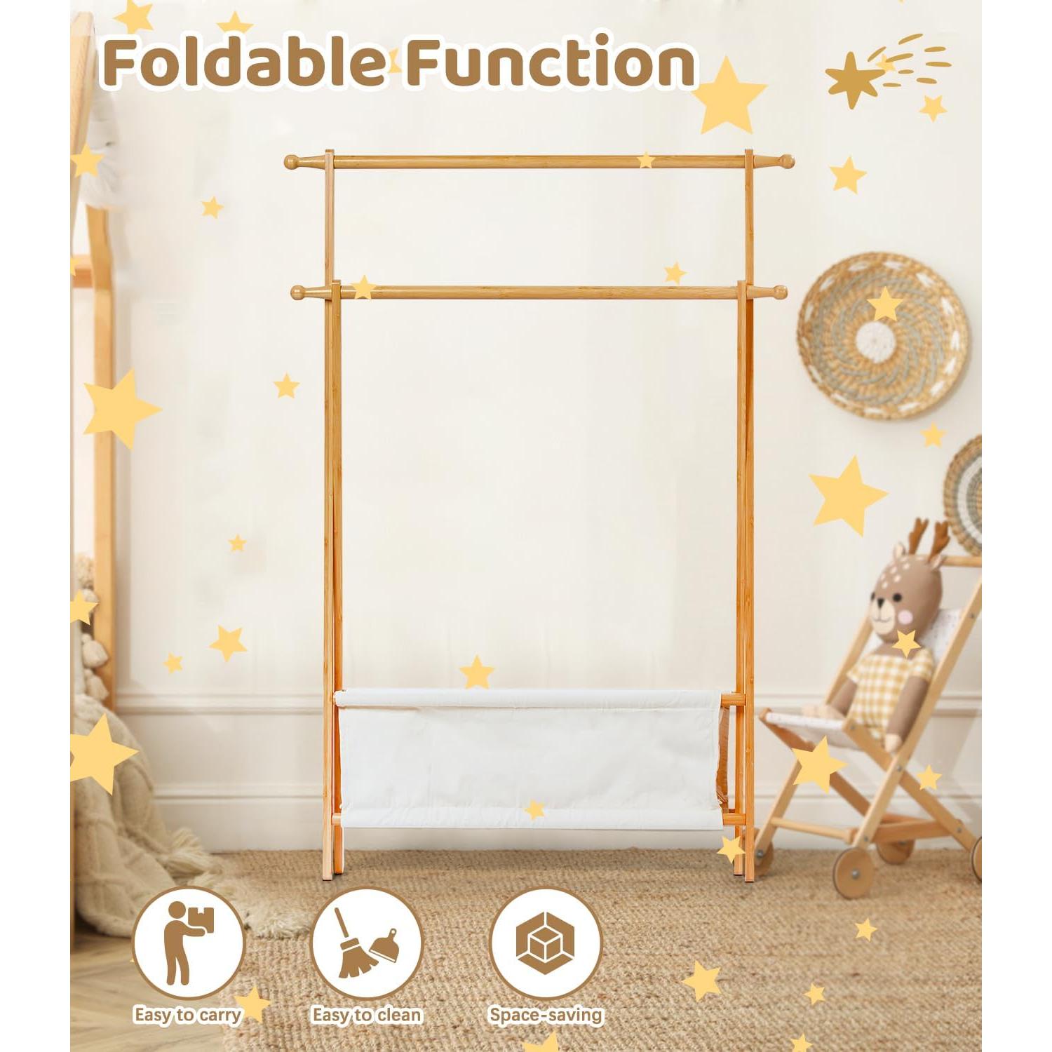 Perchero de Bambú para Niños Relquorax con Almacenamiento