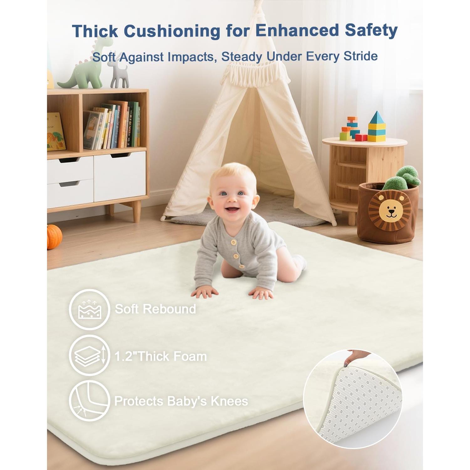 Alfombra de Juego Acolchada SEPARO 119x119 cm Beige Antideslizante