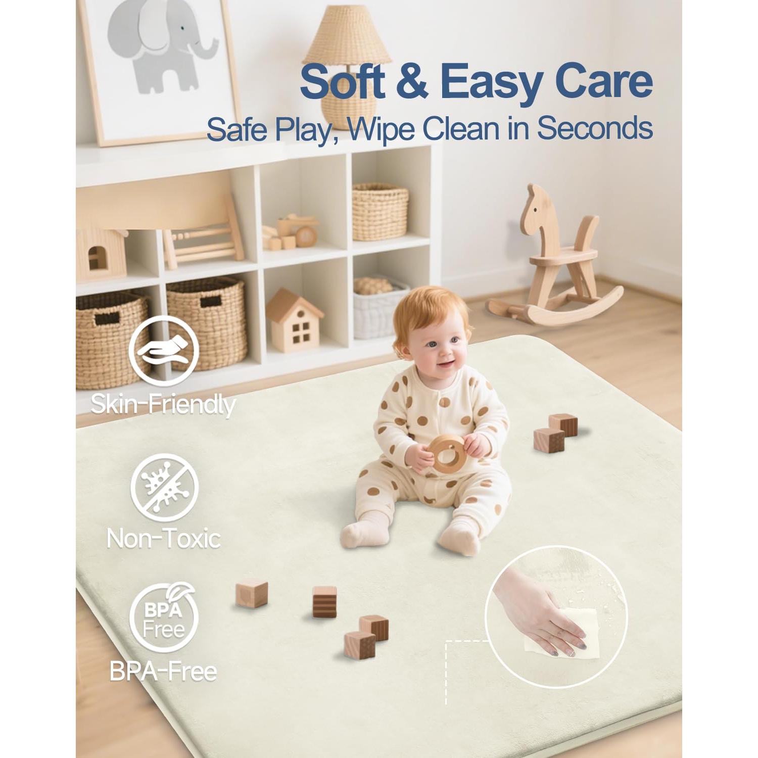 Alfombra de Juego Acolchada SEPARO 119x119 cm Beige Antideslizante