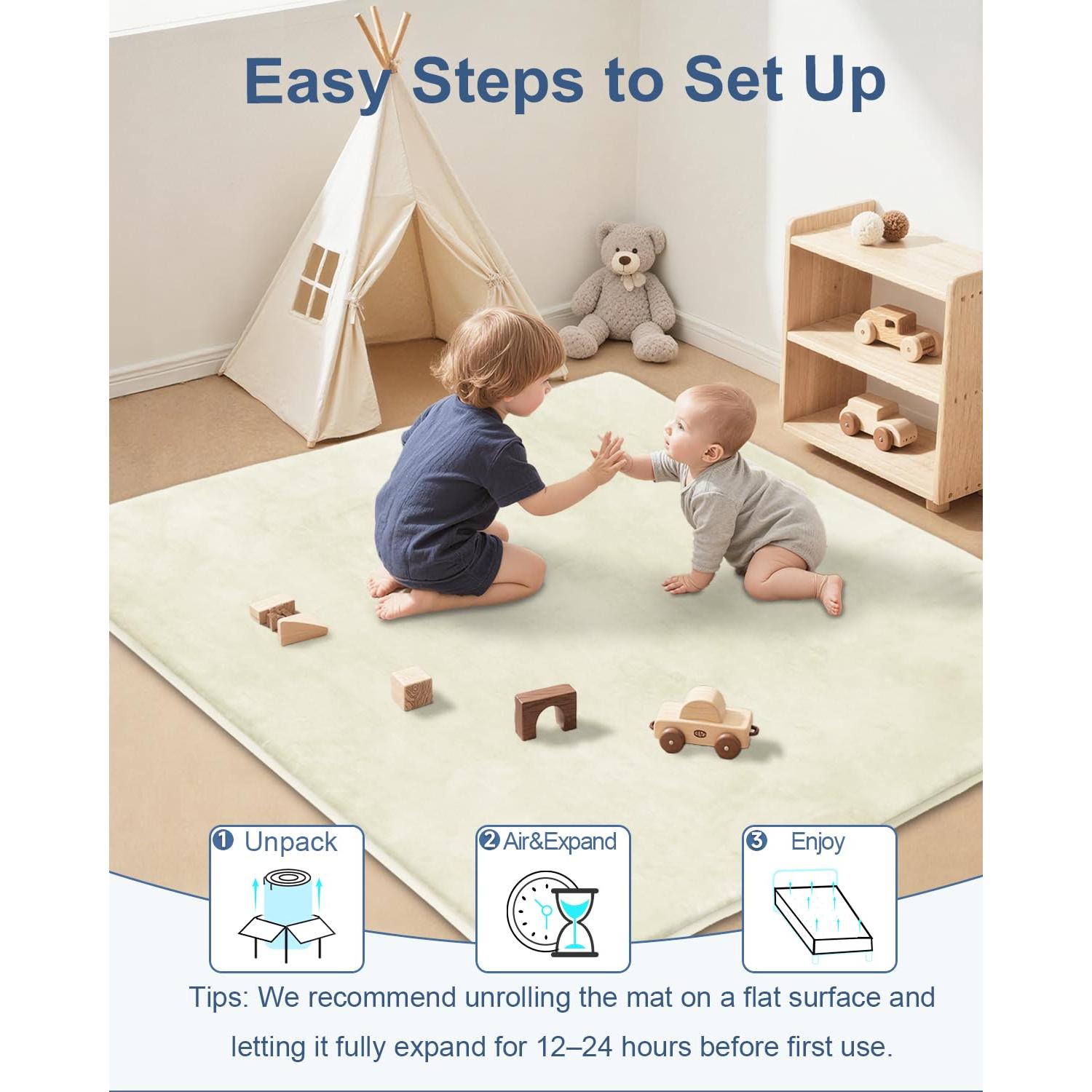 Alfombra de Juego Acolchada SEPARO 119x119 cm Beige Antideslizante