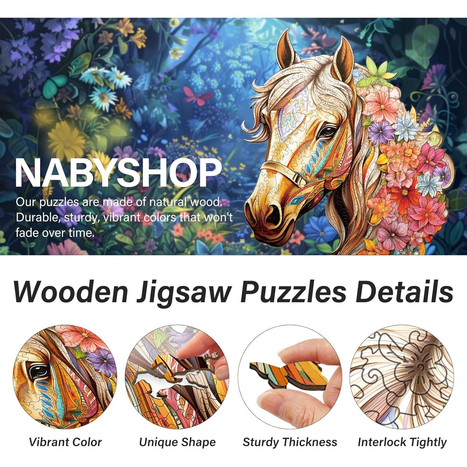 Rompecabezas de Madera Caballo NABYSHOP 100 Piezas 21.6x20.6cm