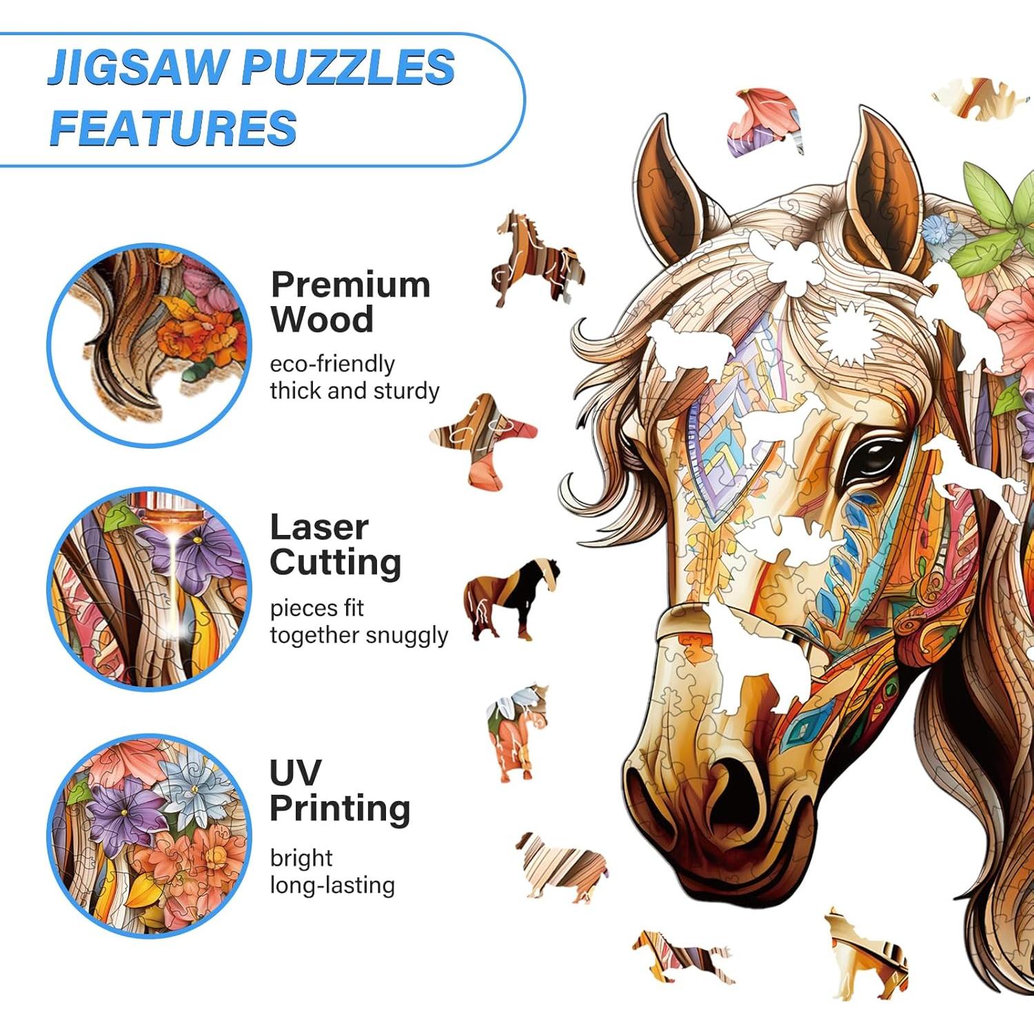 Rompecabezas de Madera Caballo NABYSHOP 100 Piezas 21.6x20.6cm