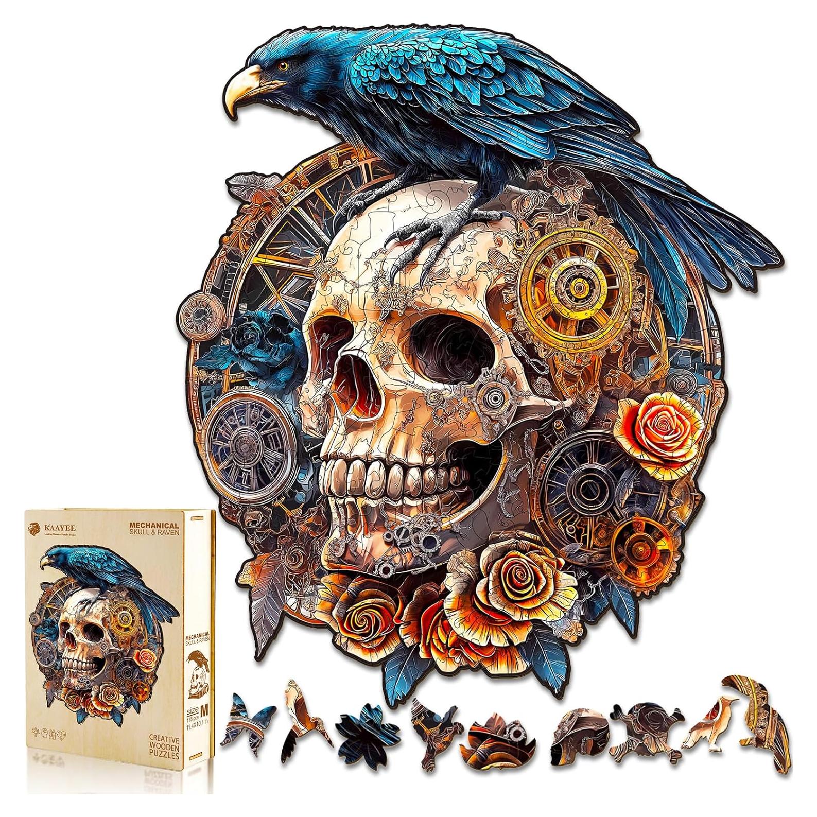 Rompecabezas de Madera KAAYEE 355 Piezas 3D Cuervo y Calavera