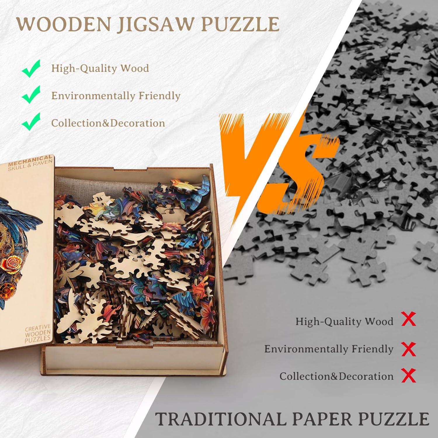 Rompecabezas de Madera KAAYEE 355 Piezas 3D Cuervo y Calavera