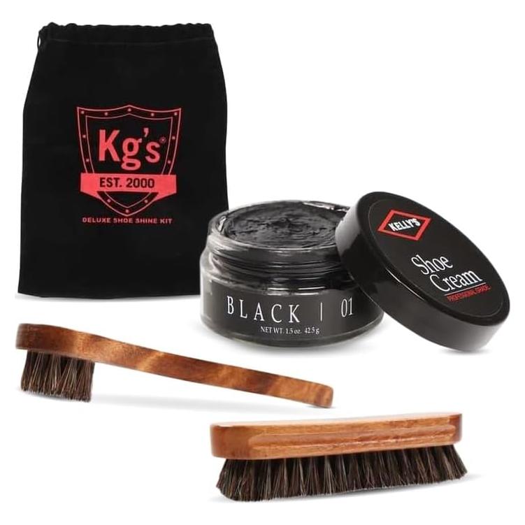 Kit de Brillo de Zapatos Kg - Pulimento Negro y Cepillos