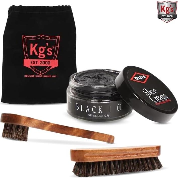Kit de Brillo de Zapatos Kg - Pulimento Negro y Cepillos